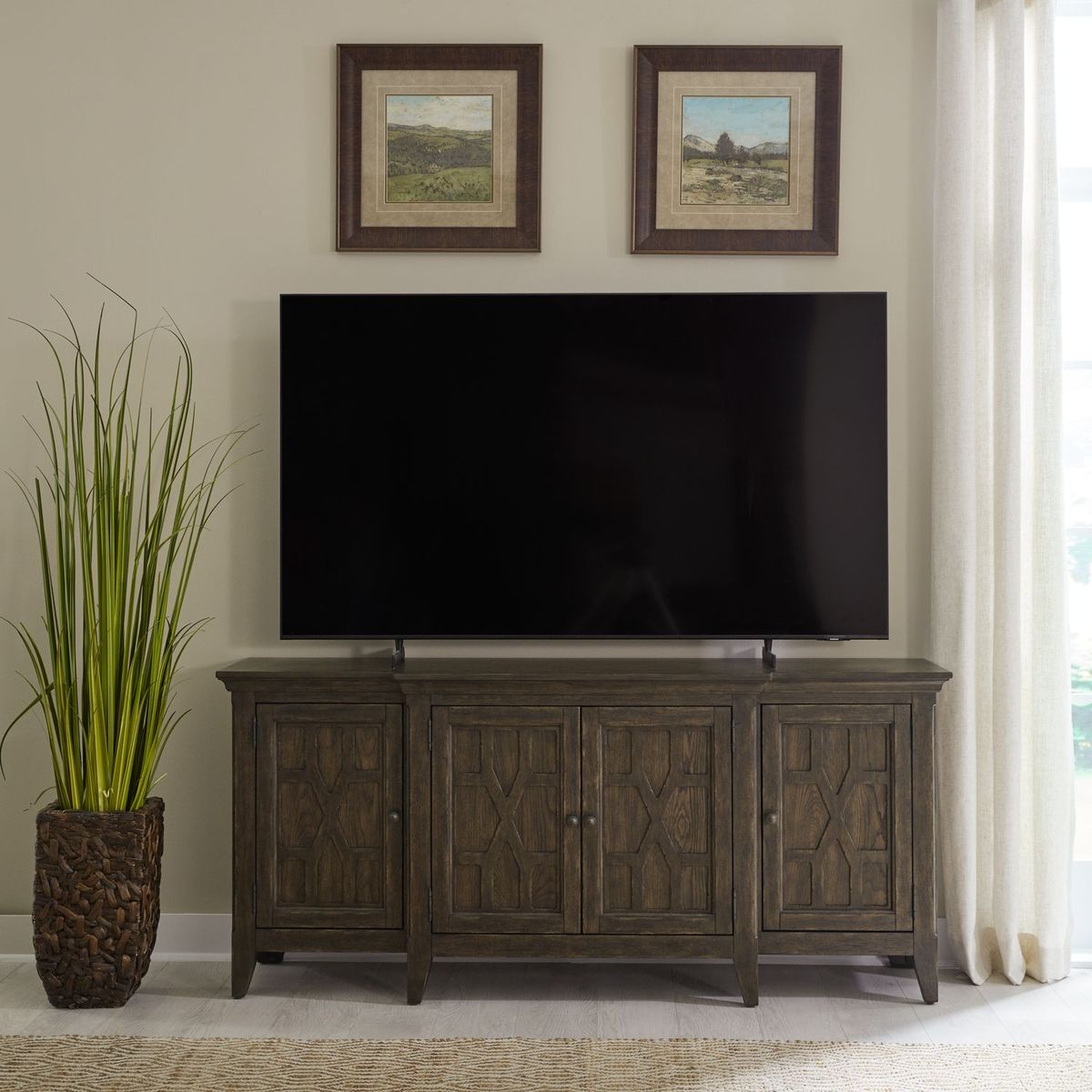 Liberty Furniture Paradise Valley 76 Inch TV Console in Saddle Brown - Luxury Home Furniture (MI)