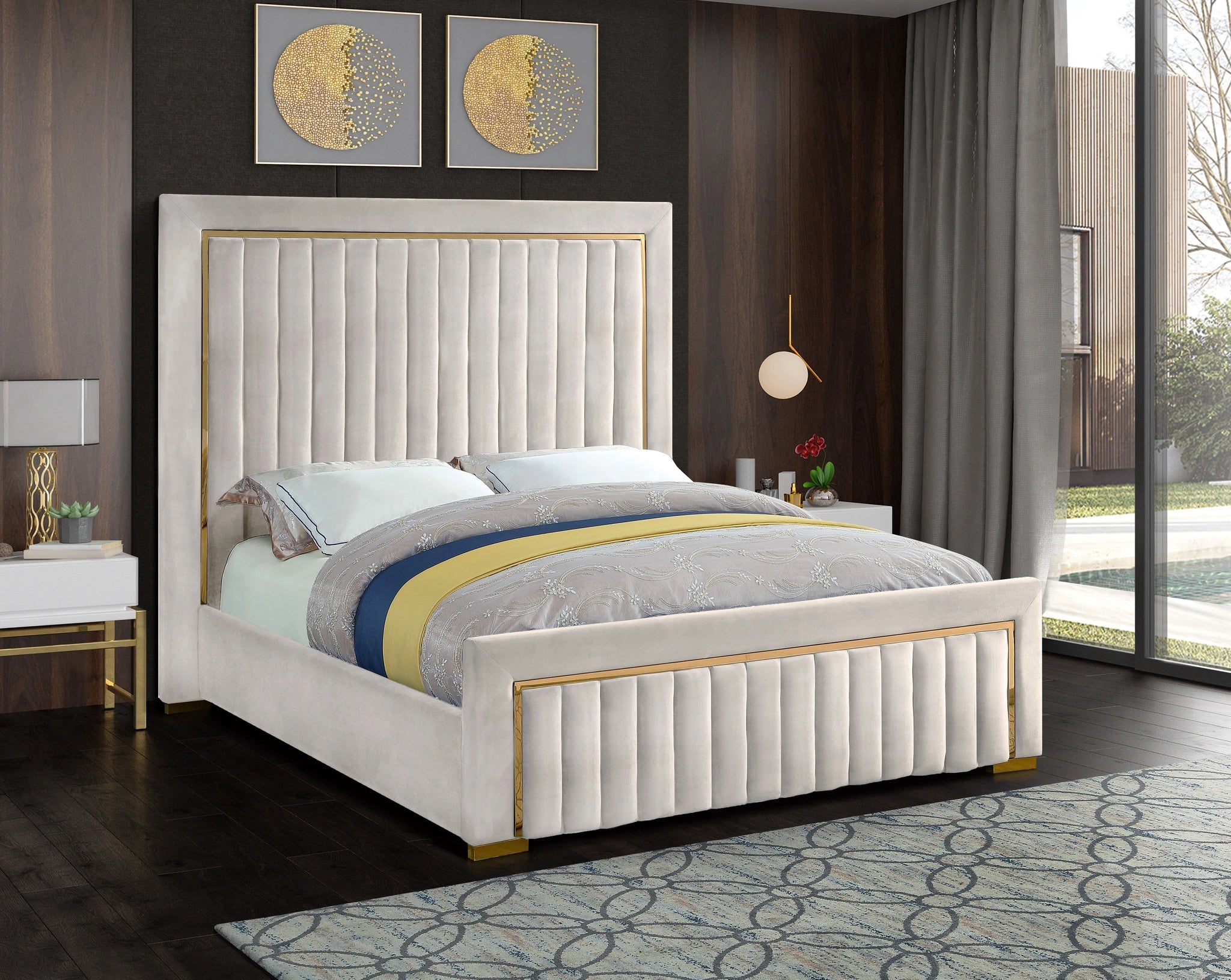 Dolce Cream Velvet Queen Bed (3 Boxes)