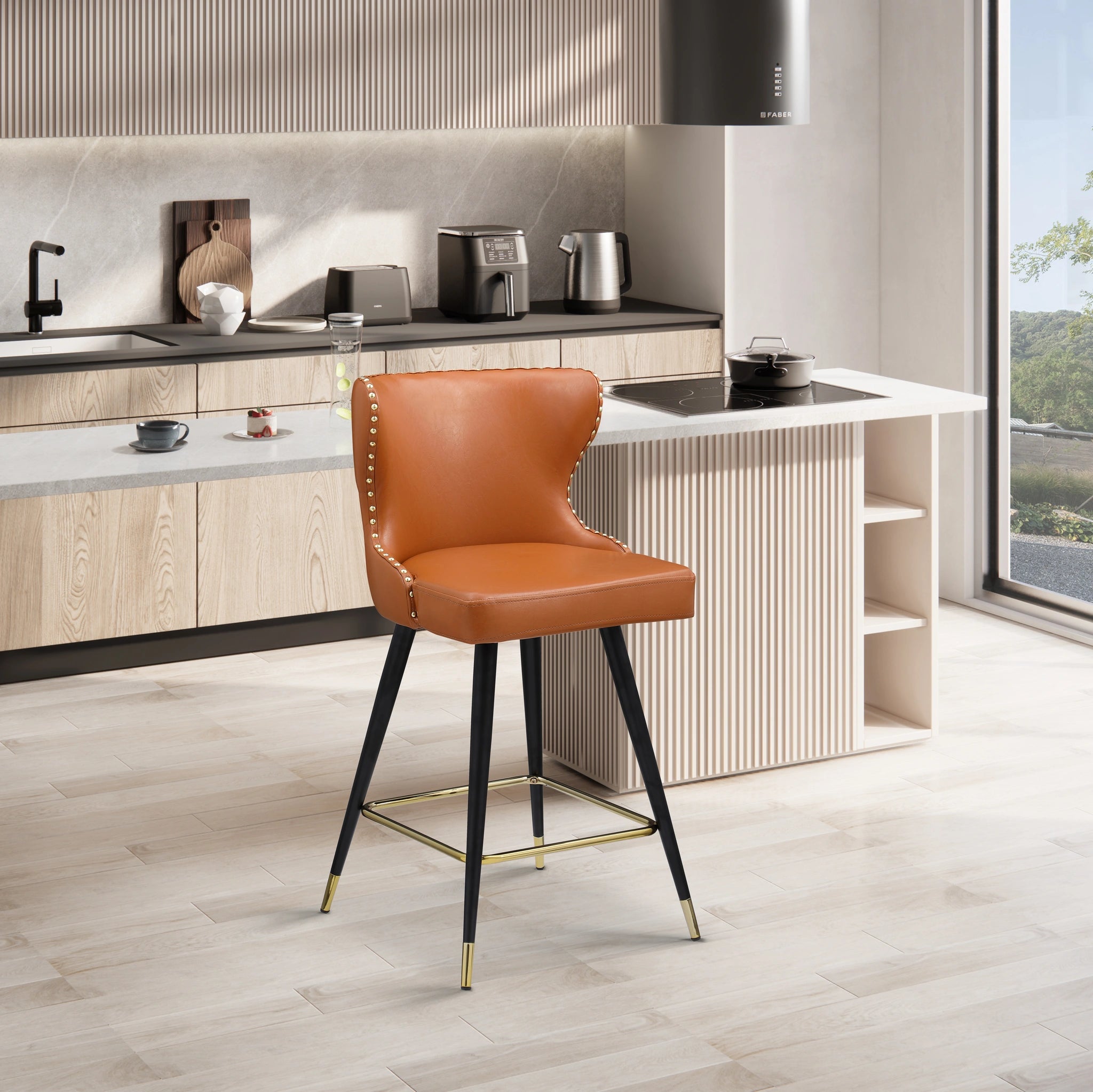 Hendrix Cognac Faux Leather Counter/Bar Stool