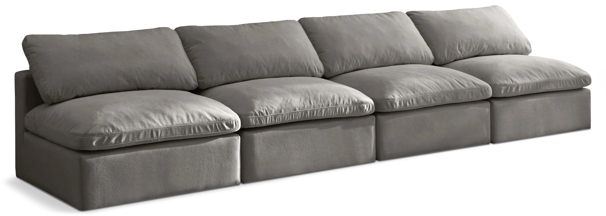 Plush Grey Velvet Standard Cloud Modular Sofa