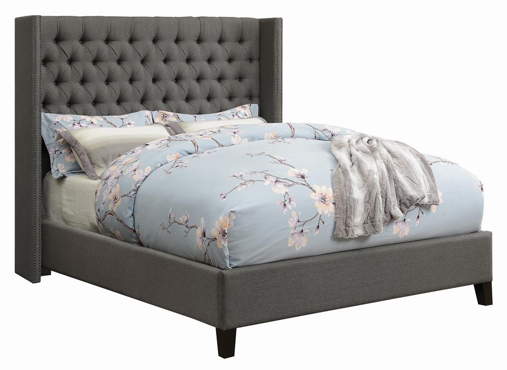Bancroft Demi-wing Upholstered California King, E.King, Queen & Full Bed Grey - Luxury Home Furniture (MI)