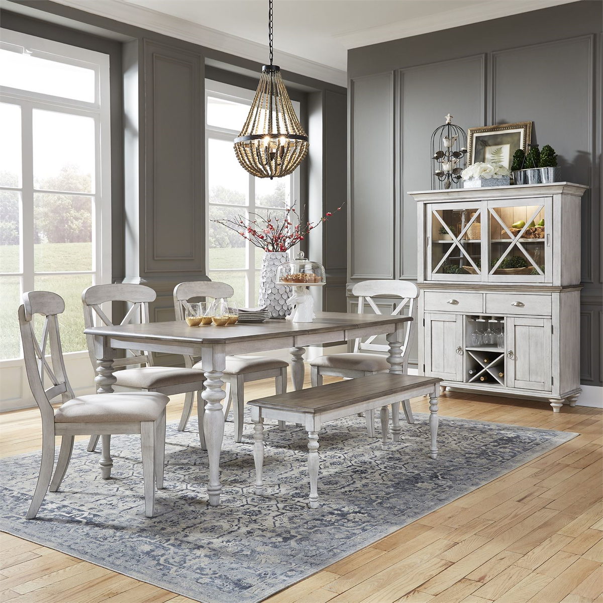 Liberty Furniture Ocean Isle Bench (RTA) in Antique White with Weathered Pine