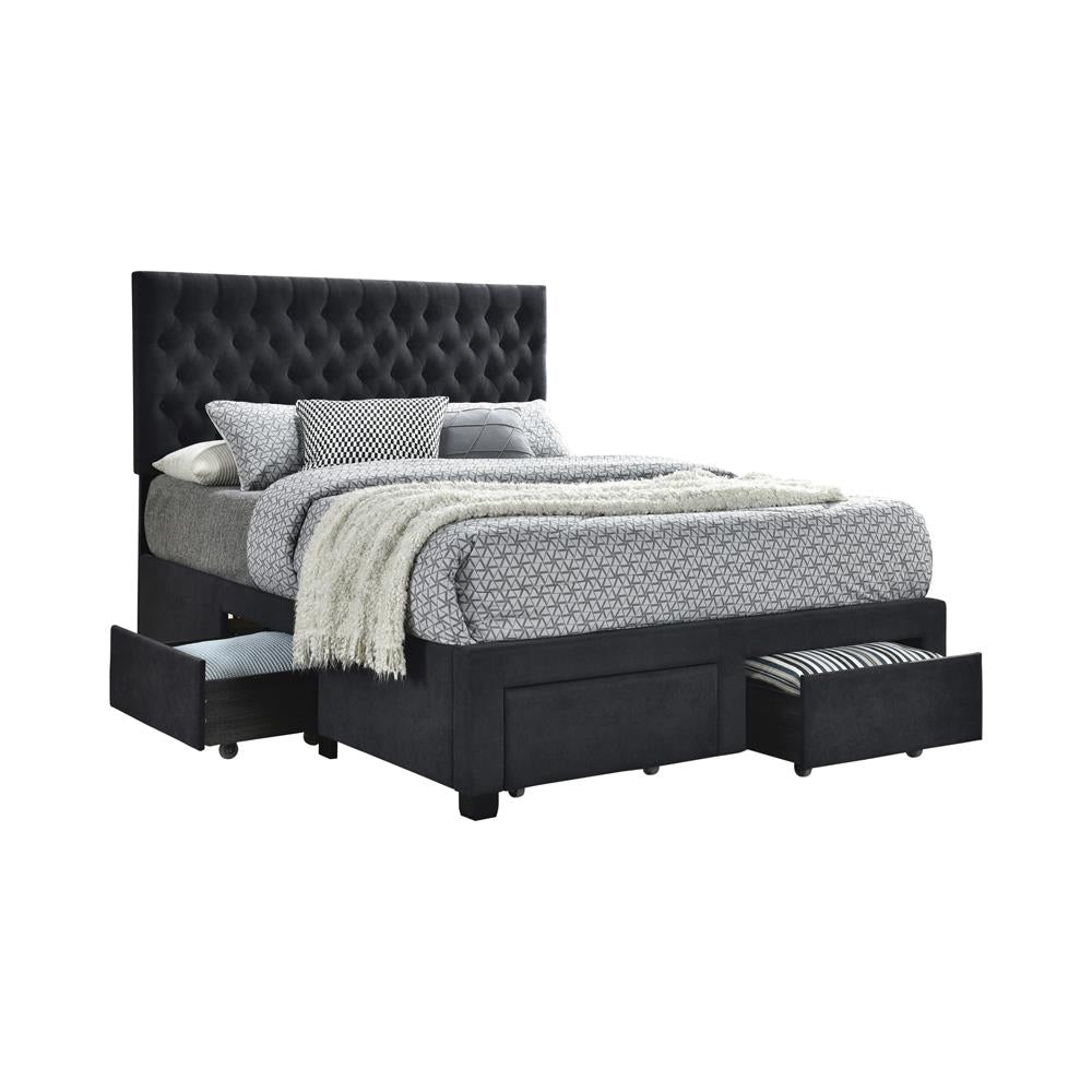 Soledad Eastern King, Full, & Queen 4-drawer Button Tufted Storage Bed Black & White - Luxury Home Furniture (MI)