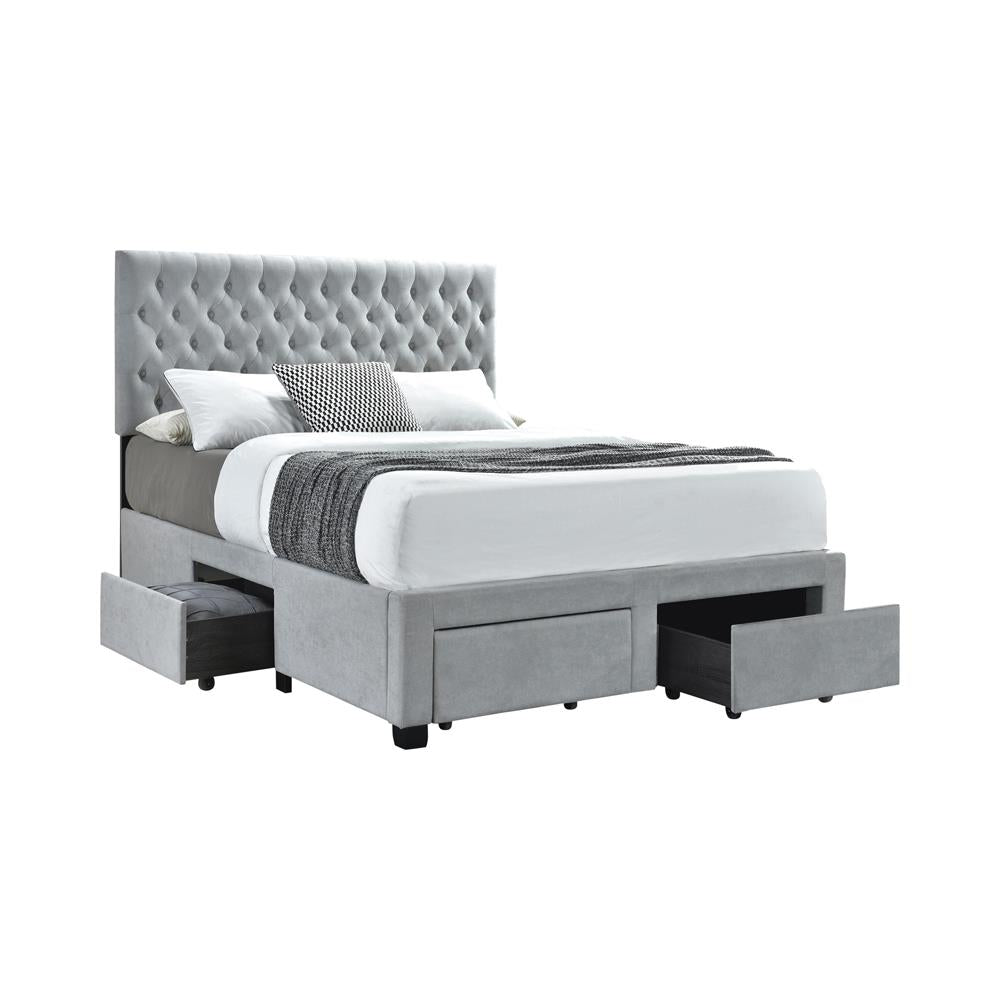 Soledad Eastern King, Full, & Queen 4-drawer Button Tufted Storage Bed Black & White - Luxury Home Furniture (MI)