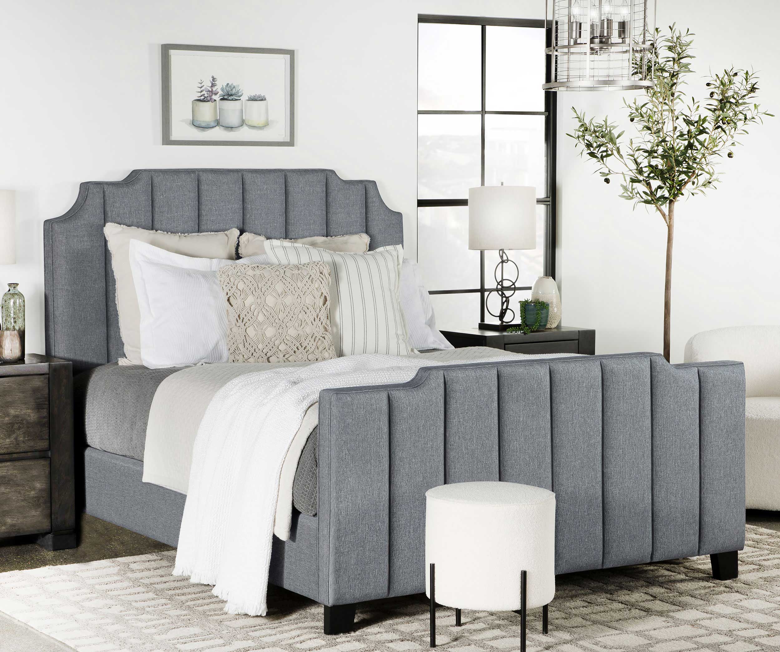 Fiona Upholstered Panel Bed Light Grey - Luxury Home Furniture (MI)