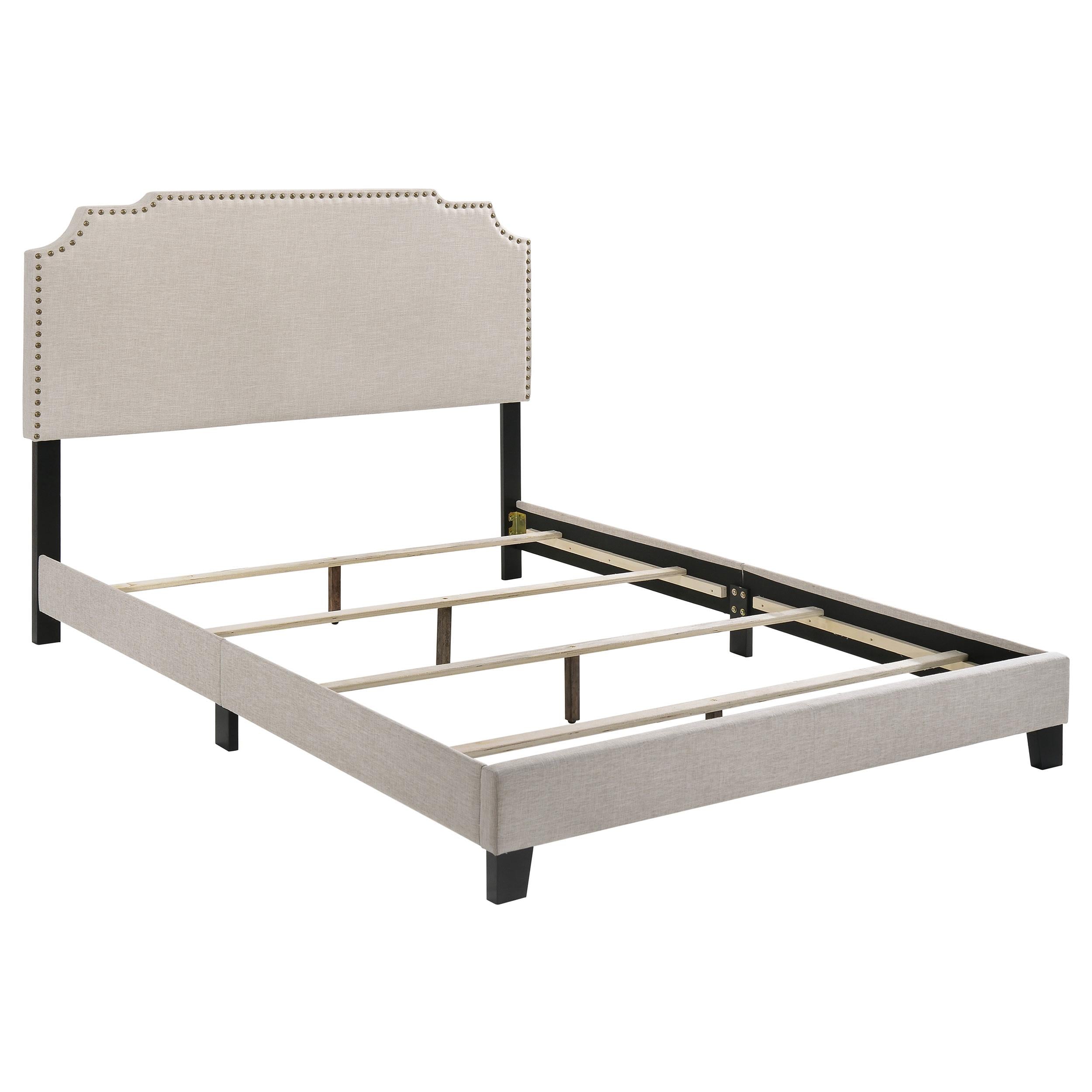 Tamarac Upholstered Nailhead Full, Eastern King & Queen Bed Beige & Grey - Luxury Home Furniture (MI)