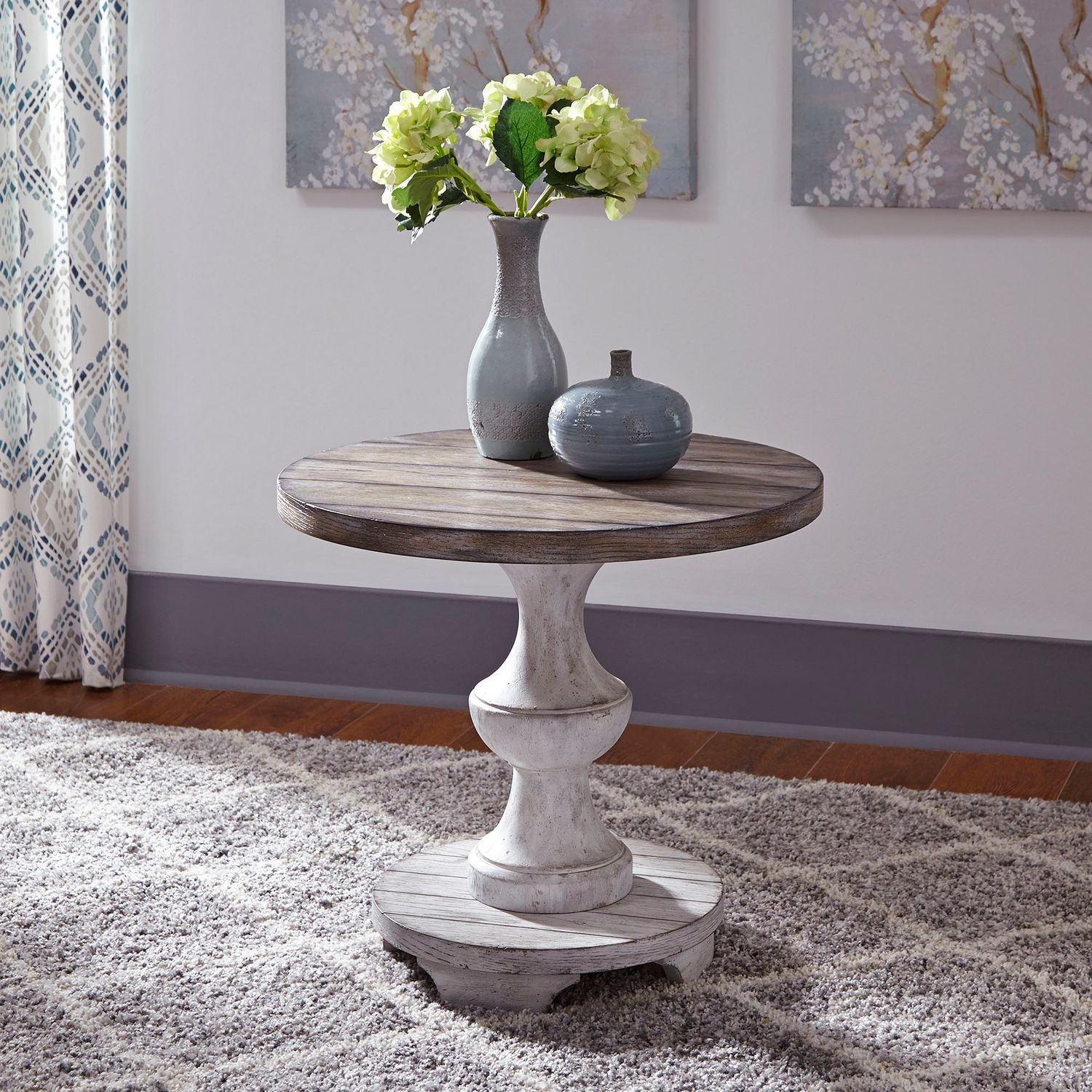 Liberty Sedona Round End Table in Heavy Distressed White image