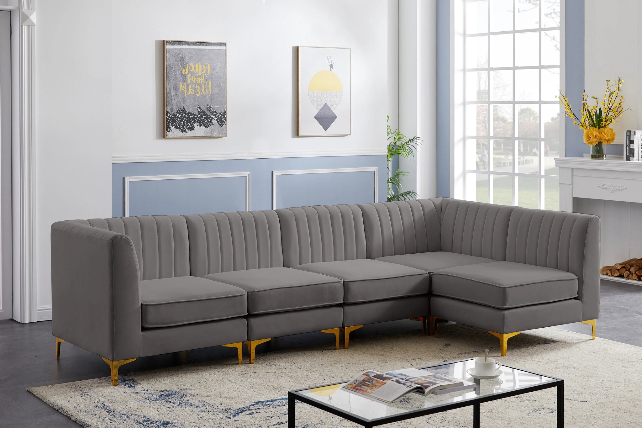 Alina Grey Velvet Modular Sectional