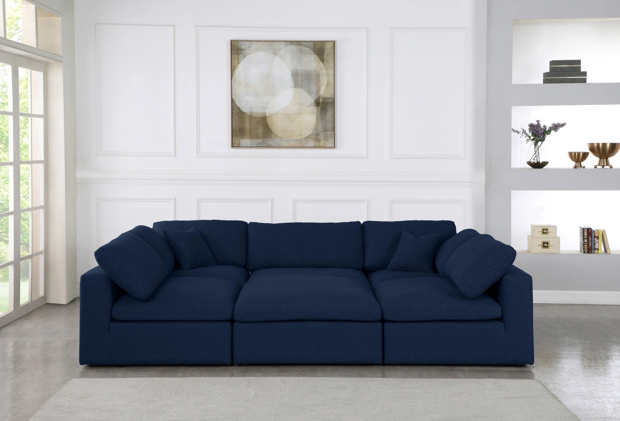 Serene Navy Linen Fabric Deluxe Cloud Modular Sectional