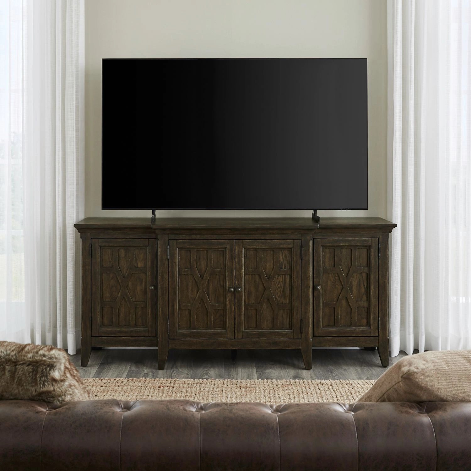 Paradise Valley 76 Inch TV Console in Saddle Brown image