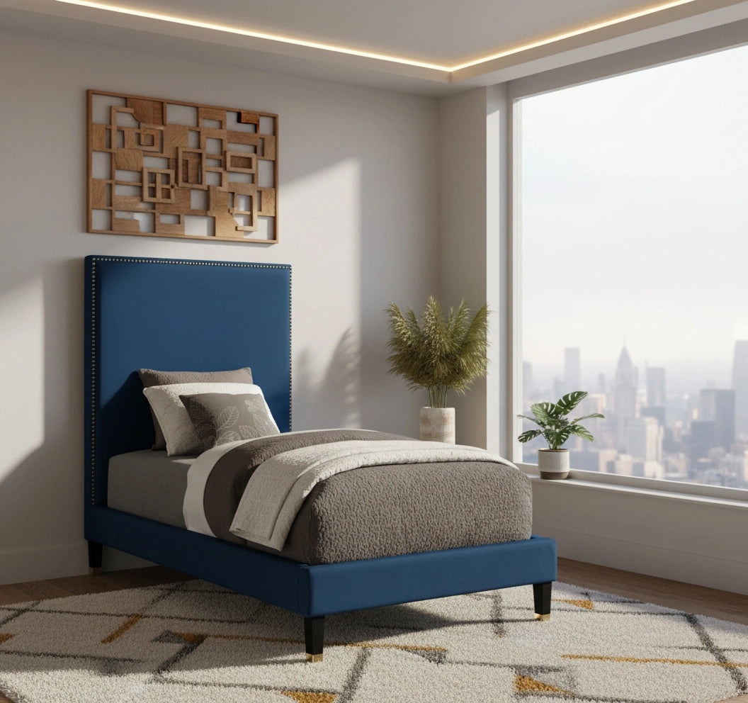 Harlie Navy Velvet Twin Bed