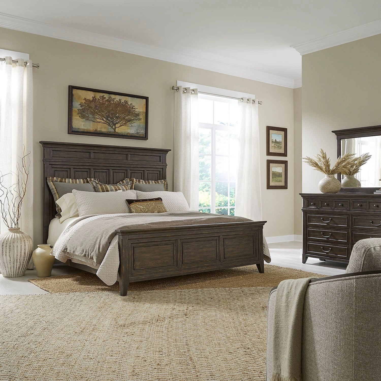 Paradise Valley King Panel Bed, Dresser & Mirror image