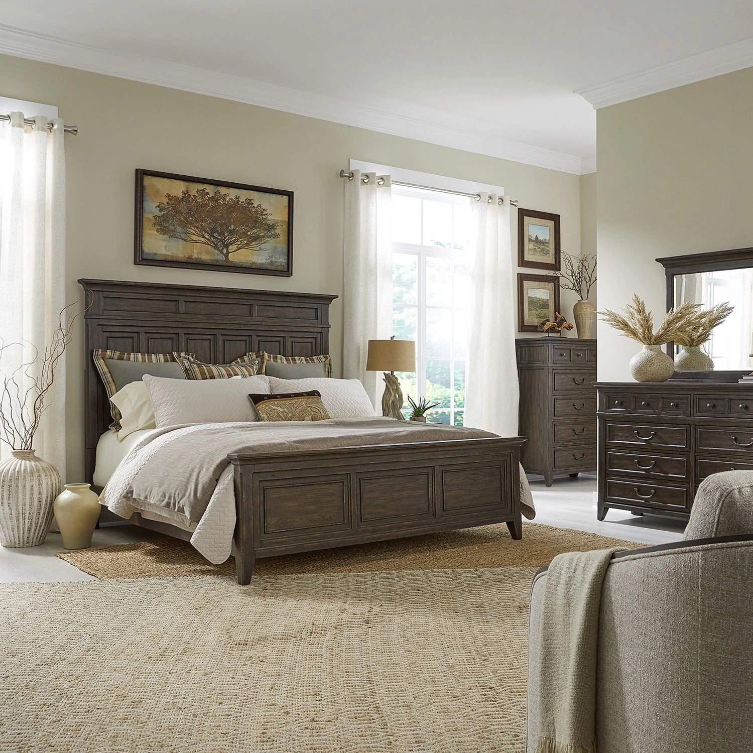 Paradise Valley King California Panel Bed, Dresser & Mirror, Chest image