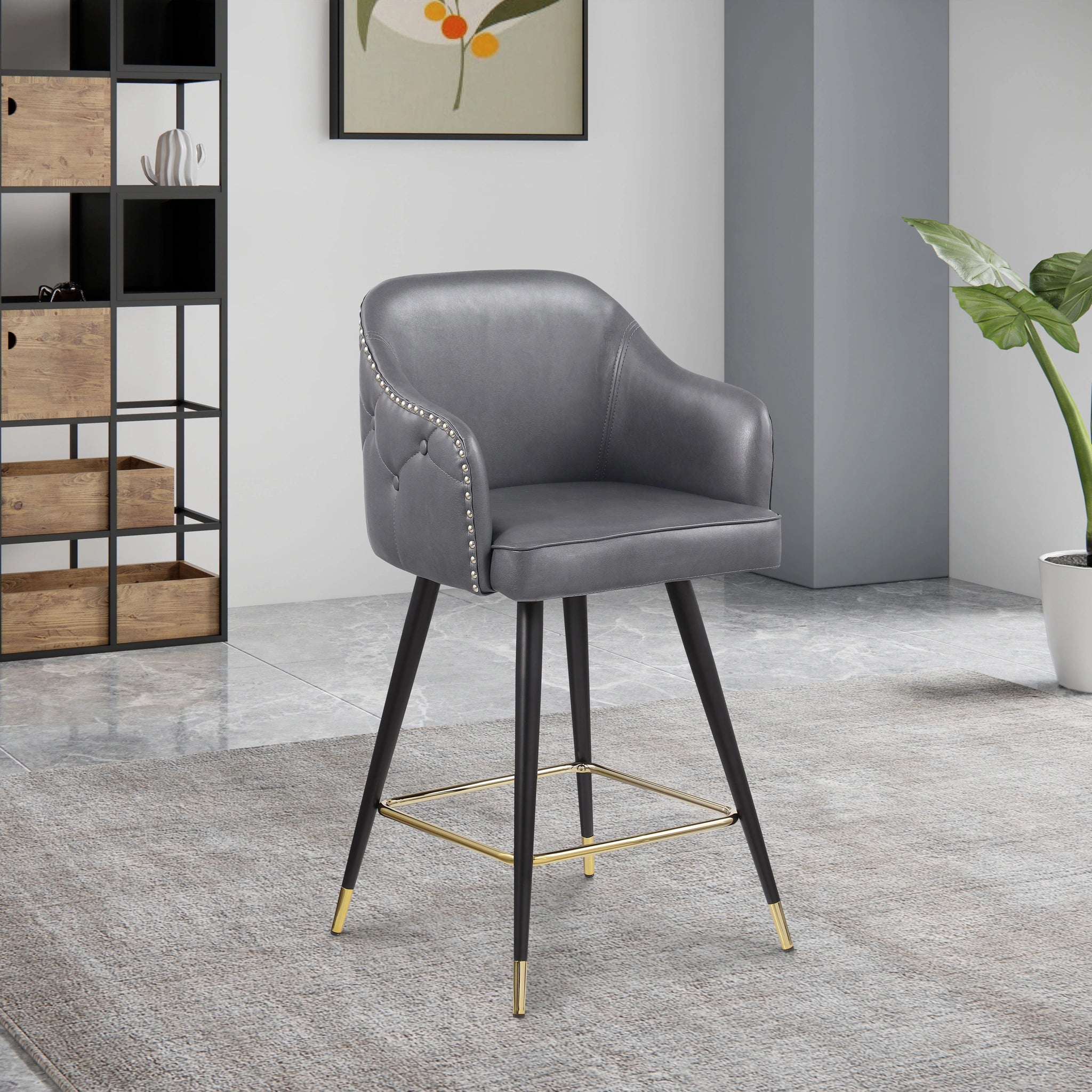 Barbosa Grey Faux Leather Counter/Bar Stool