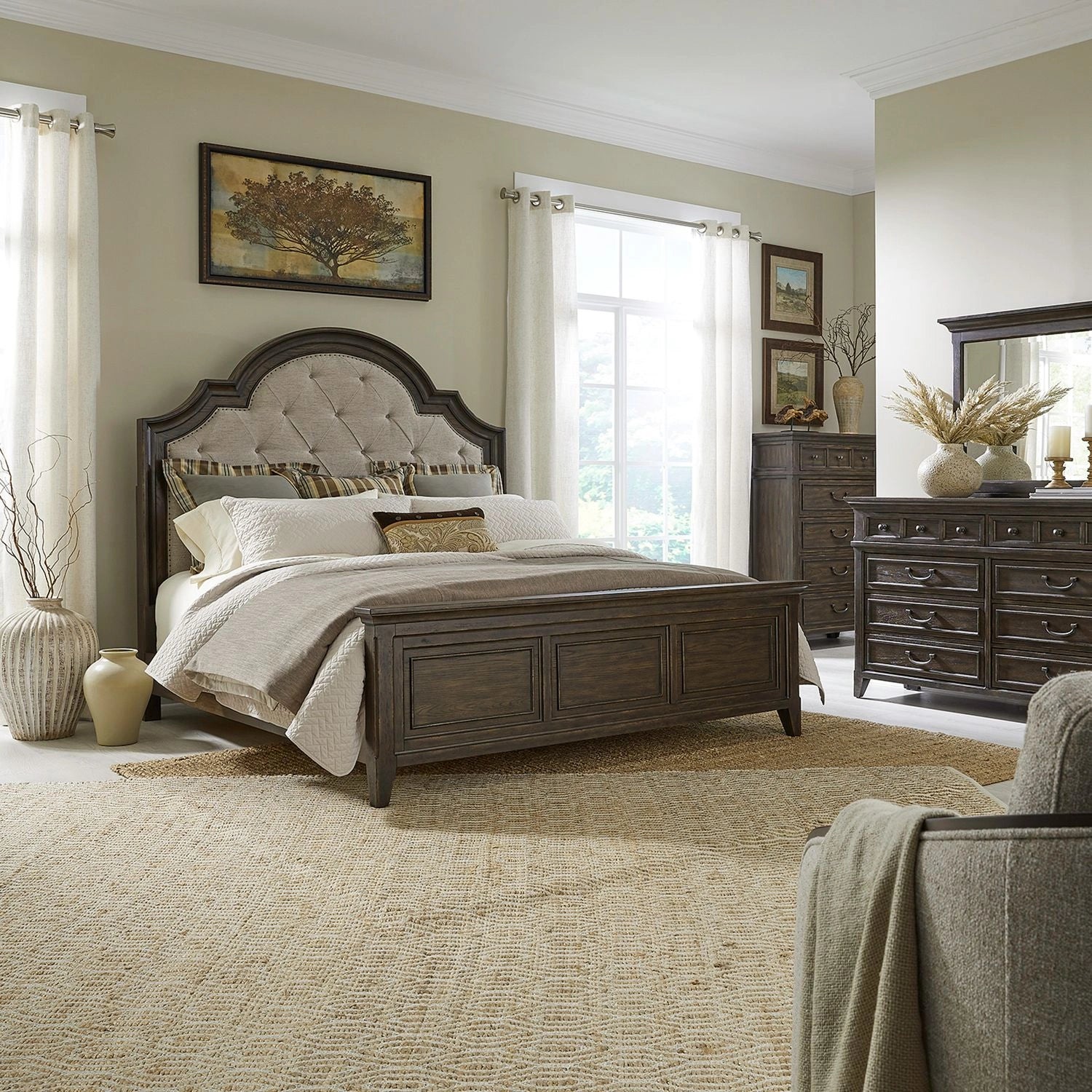 Paradise Valley King Uph Bed, Dresser & Mirror, Chest image
