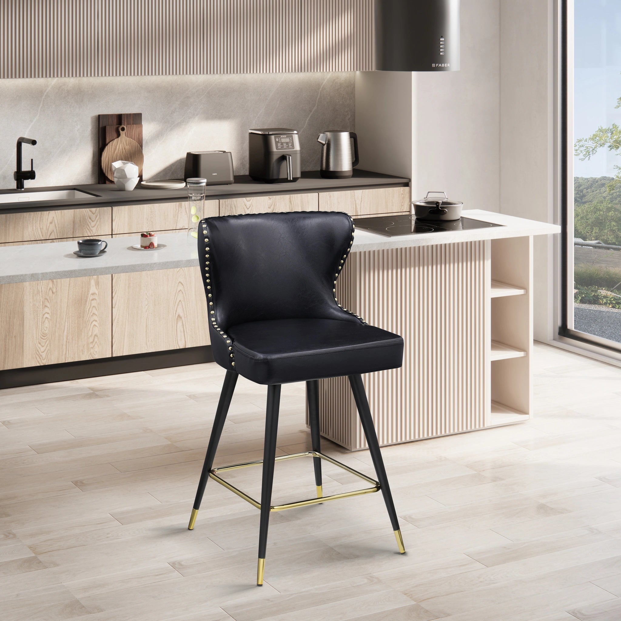 Hendrix Black Faux Leather Counter/Bar Stool