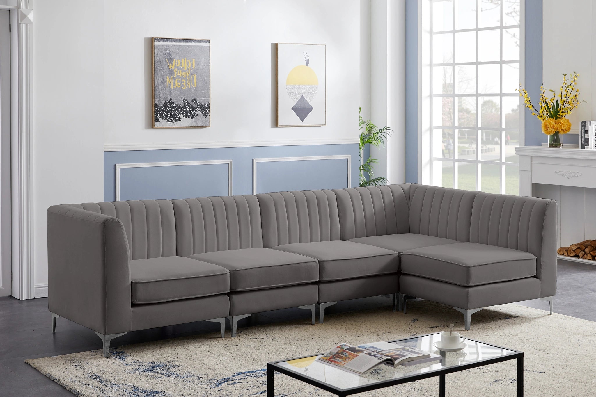 Alina Grey Velvet Modular Sectional