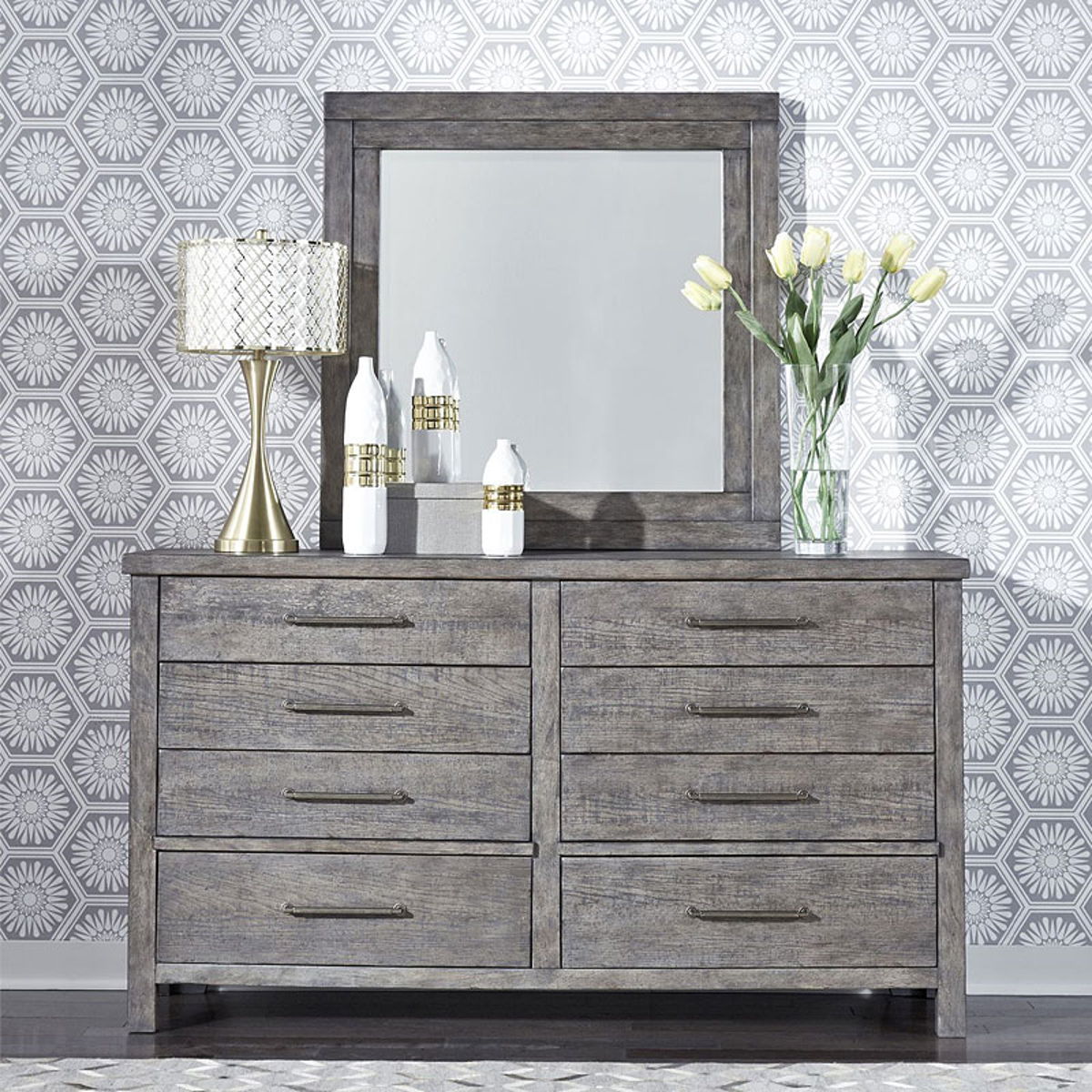 Liberty Furniture Modern Farmhouse Mirror in Dusty Charcoal - Luxury Home Furniture (MI)