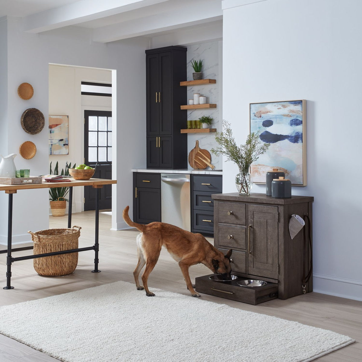 Liberty Furniture Modern Farmhouse Pet Feeder in Dusty Charcoal EST SHIP TIME APPX 4 WEEKS - Luxury Home Furniture (MI)