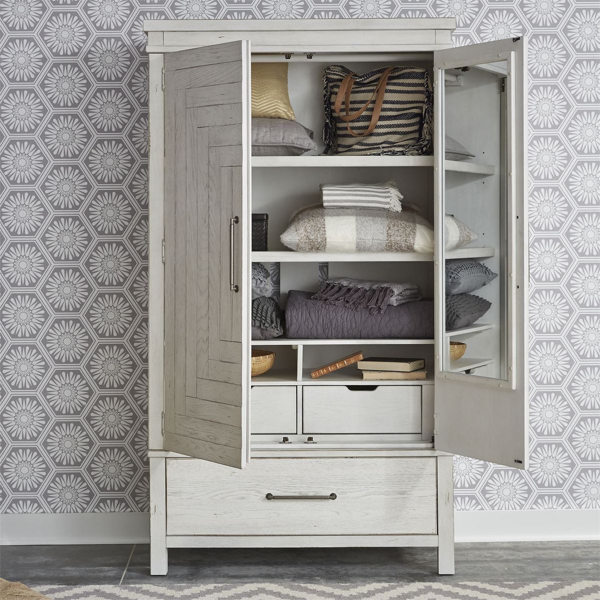 Liberty Modern Farmhouse Armoire in White - Luxury Home Furniture (MI)