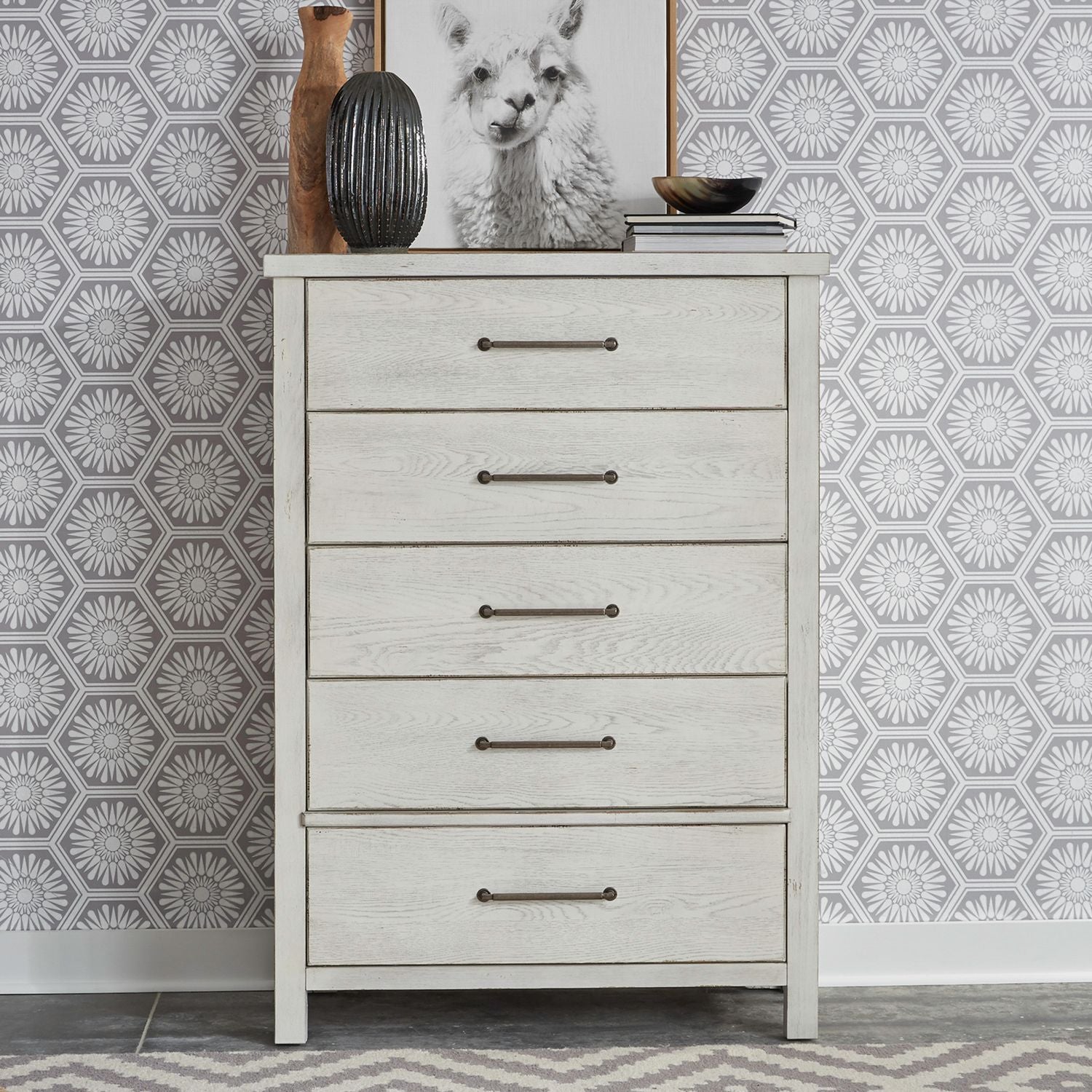 Liberty Modern Farmhouse 5 Drawer Chest in White image
