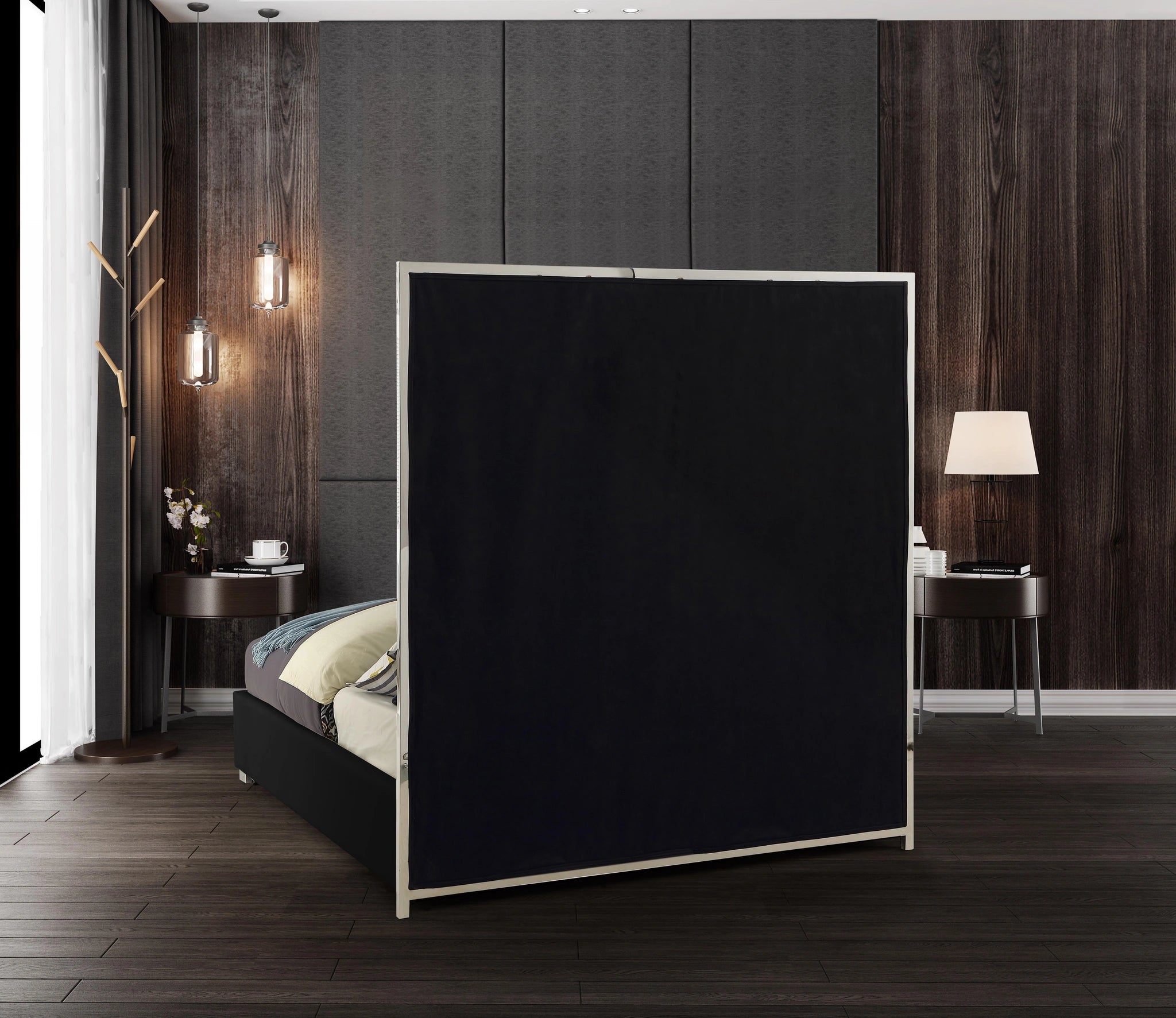 Milan Black Faux Leather Queen Bed