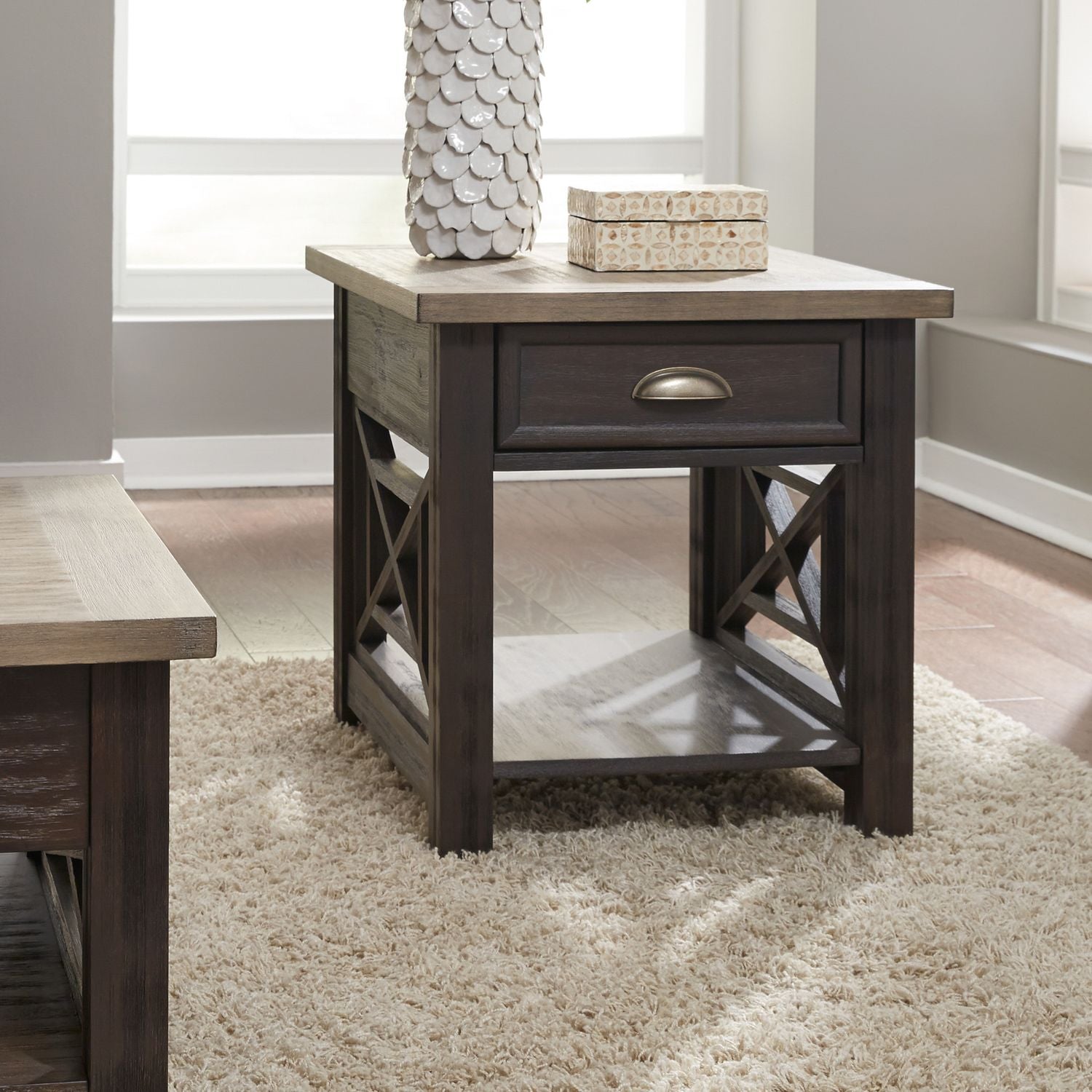 Heatherbrook Drawer End Table in Charcoal and Ash image
