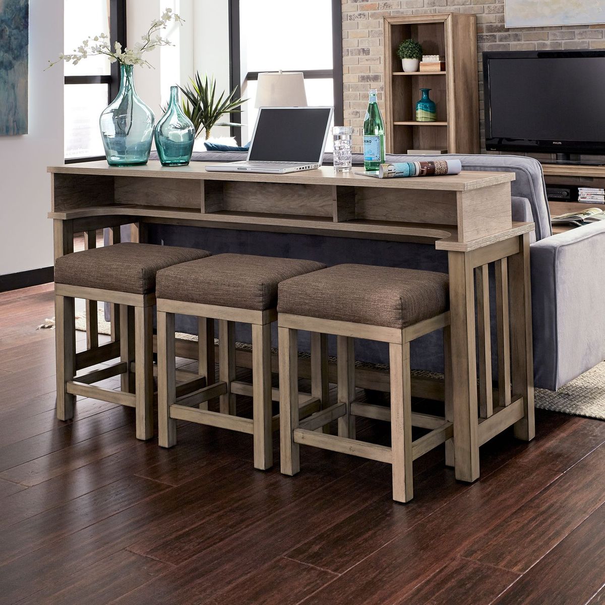 Liberty Furniture Sun Valley Uph Console Stools in Brown (Set of 3)