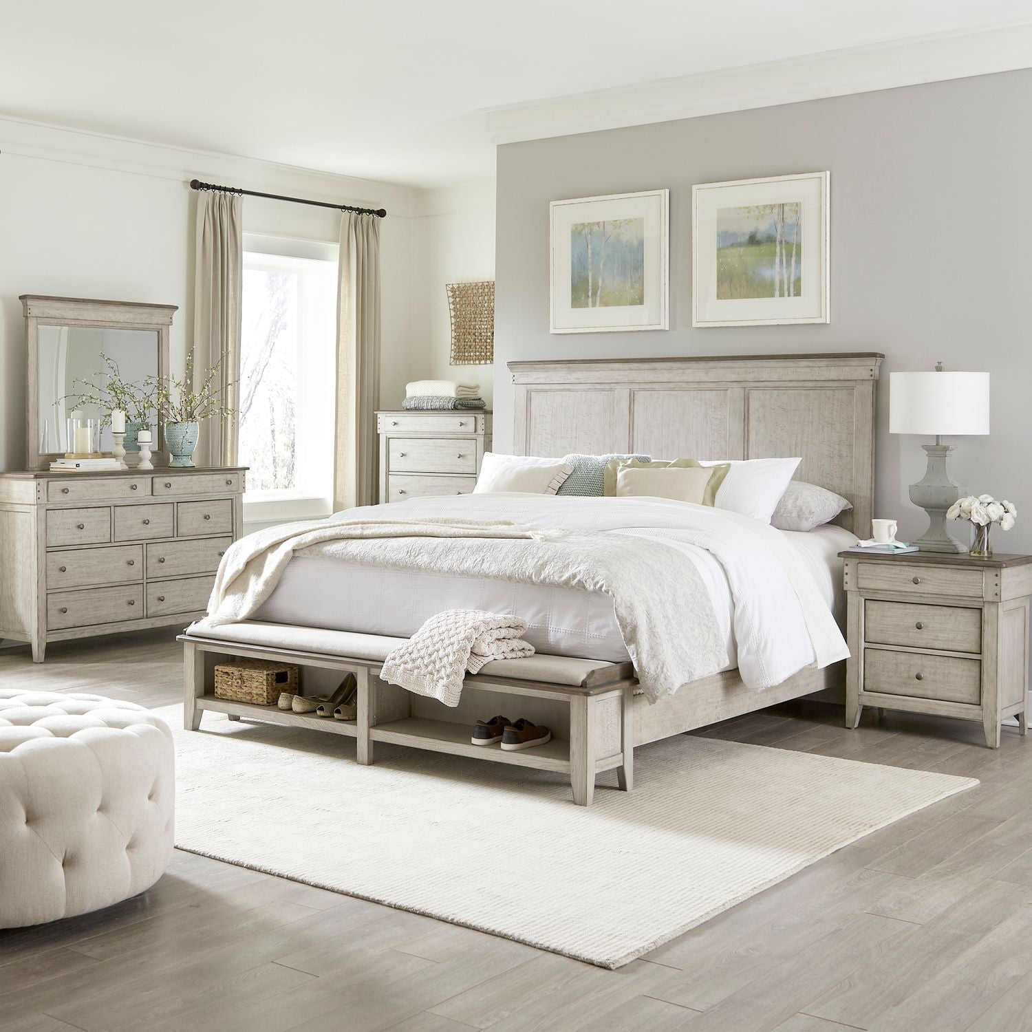Ivy Hollow King California Storage Bed, Dresser & Mirror, Chest, Night Stand image