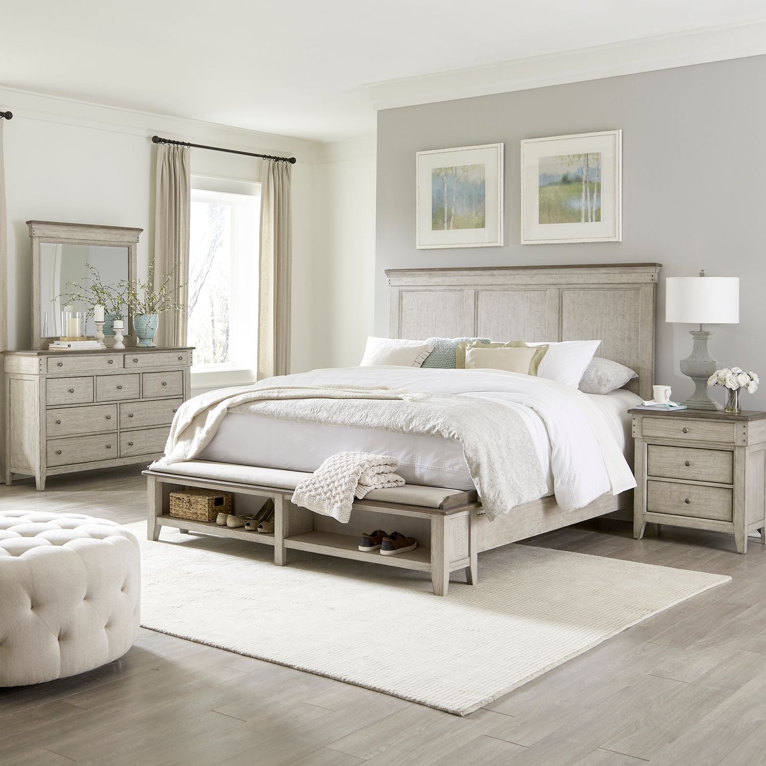 Ivy Hollow King California Storage Bed, Dresser & Mirror, Night Stand image