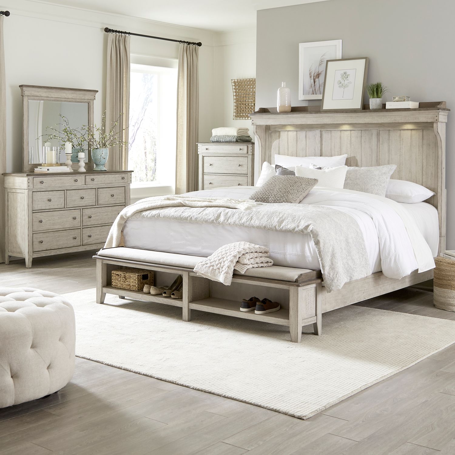 Ivy Hollow Queen Mantle Storage Bed, Dresser & Mirror, Chest image
