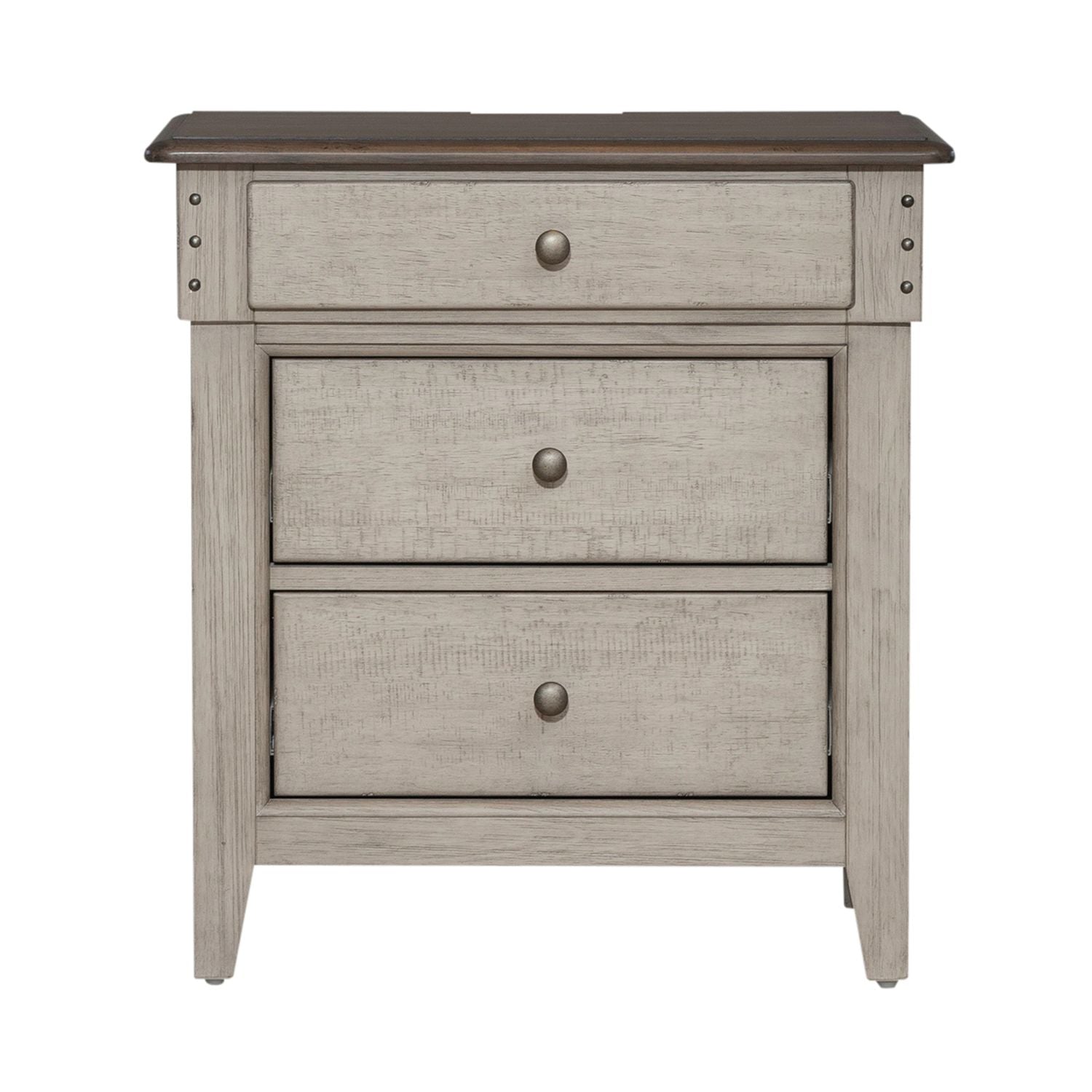 Ivy Hollow 3 Drawer Nightstand w/ Charging Station in Weathered Linen - Luxury Home Furniture (MI)