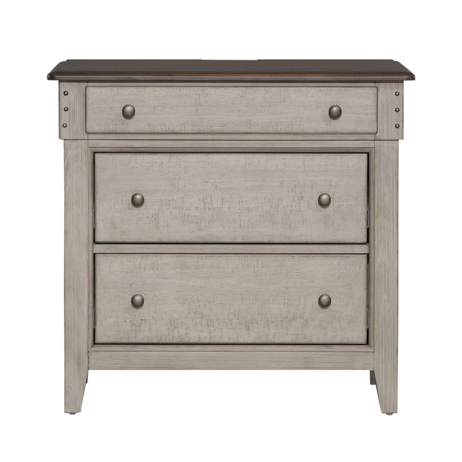 Ivy Hollow 3 Drawer Bedside Chest w/ Charging Station in Weathered Linen - Luxury Home Furniture (MI)