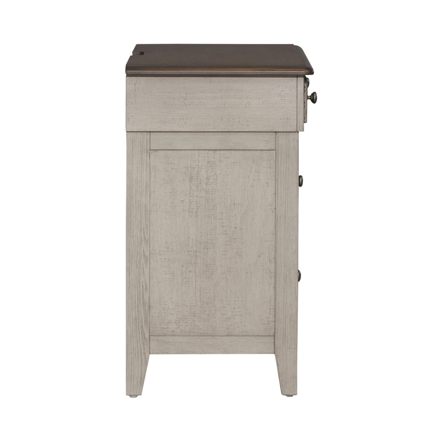 Ivy Hollow 3 Drawer Bedside Chest w/ Charging Station in Weathered Linen - Luxury Home Furniture (MI)