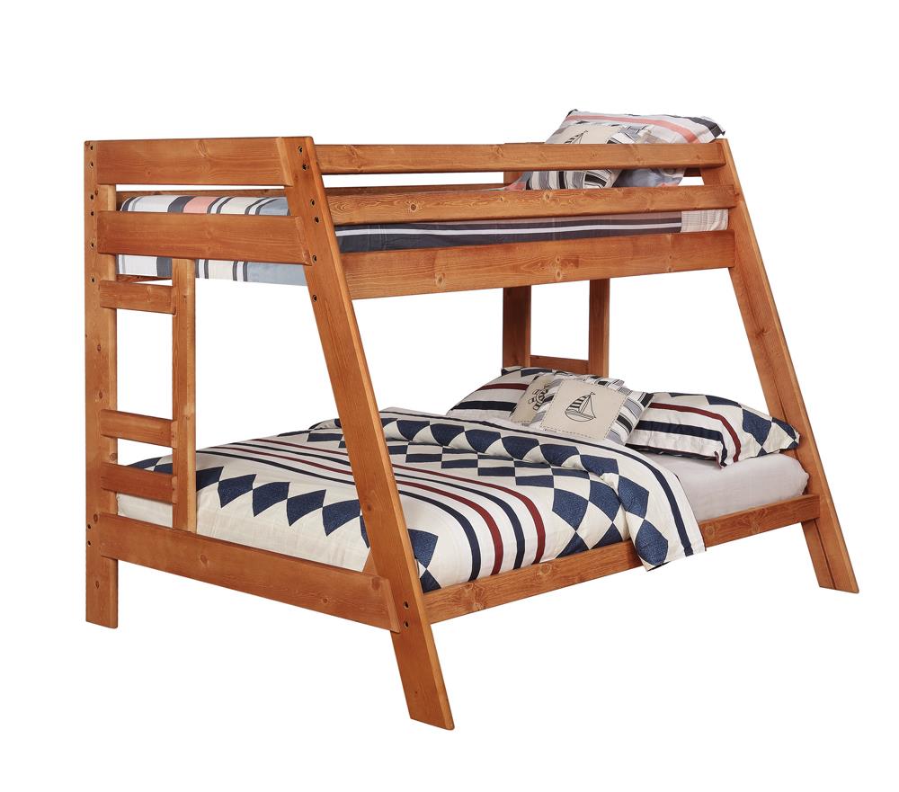 Wrangle Hill Twin Over Full Bunk Bed with Built-in Ladder Amber Wash image