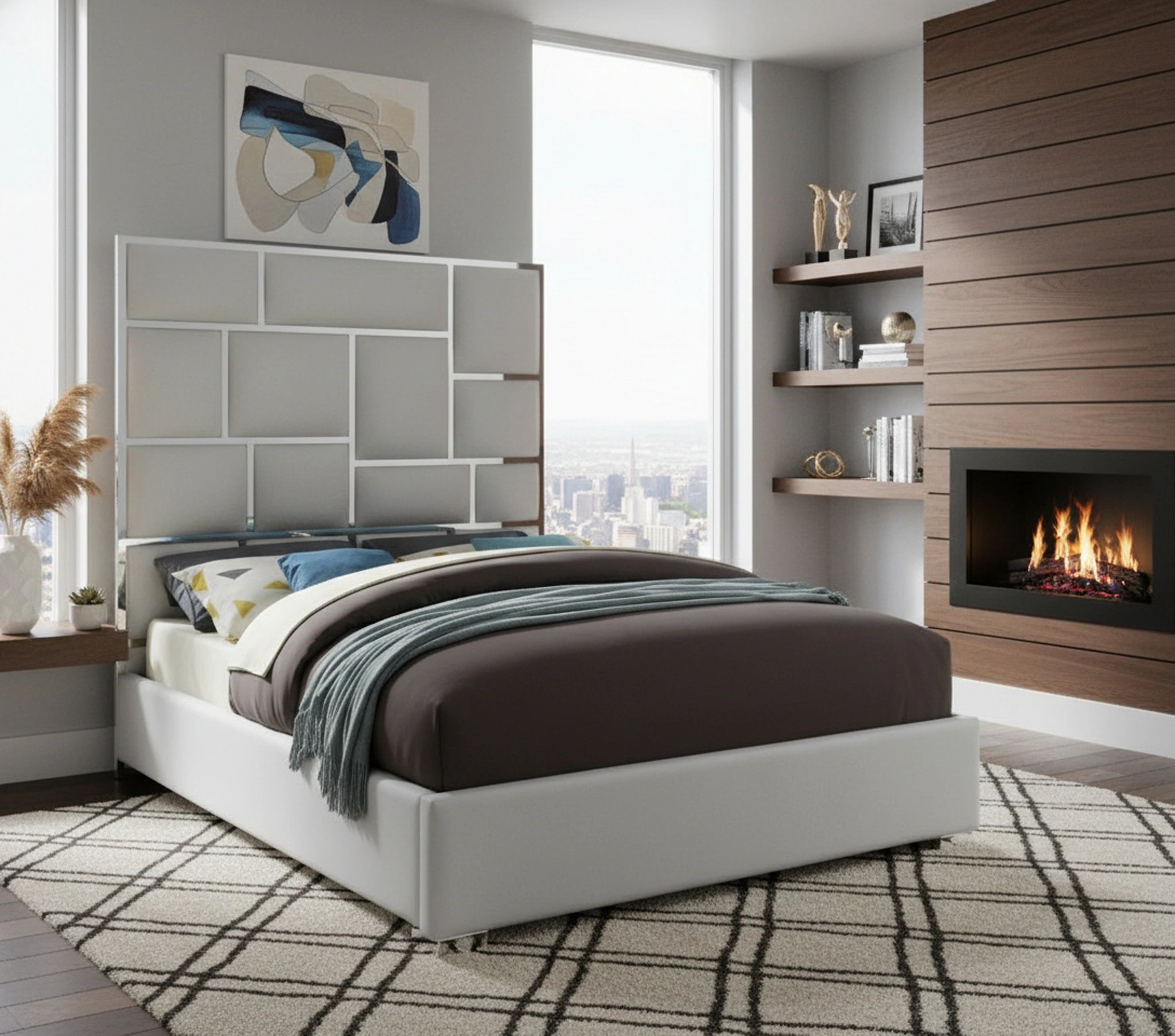 Milan White Faux Leather Queen Bed