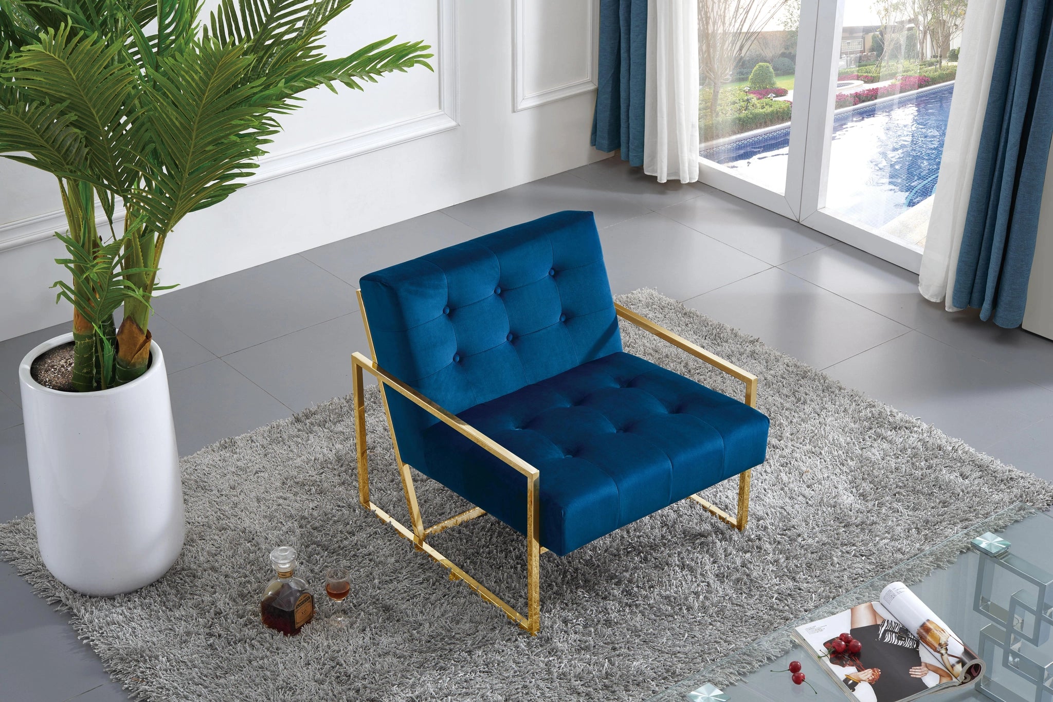Pierre Navy Velvet Accent Chair