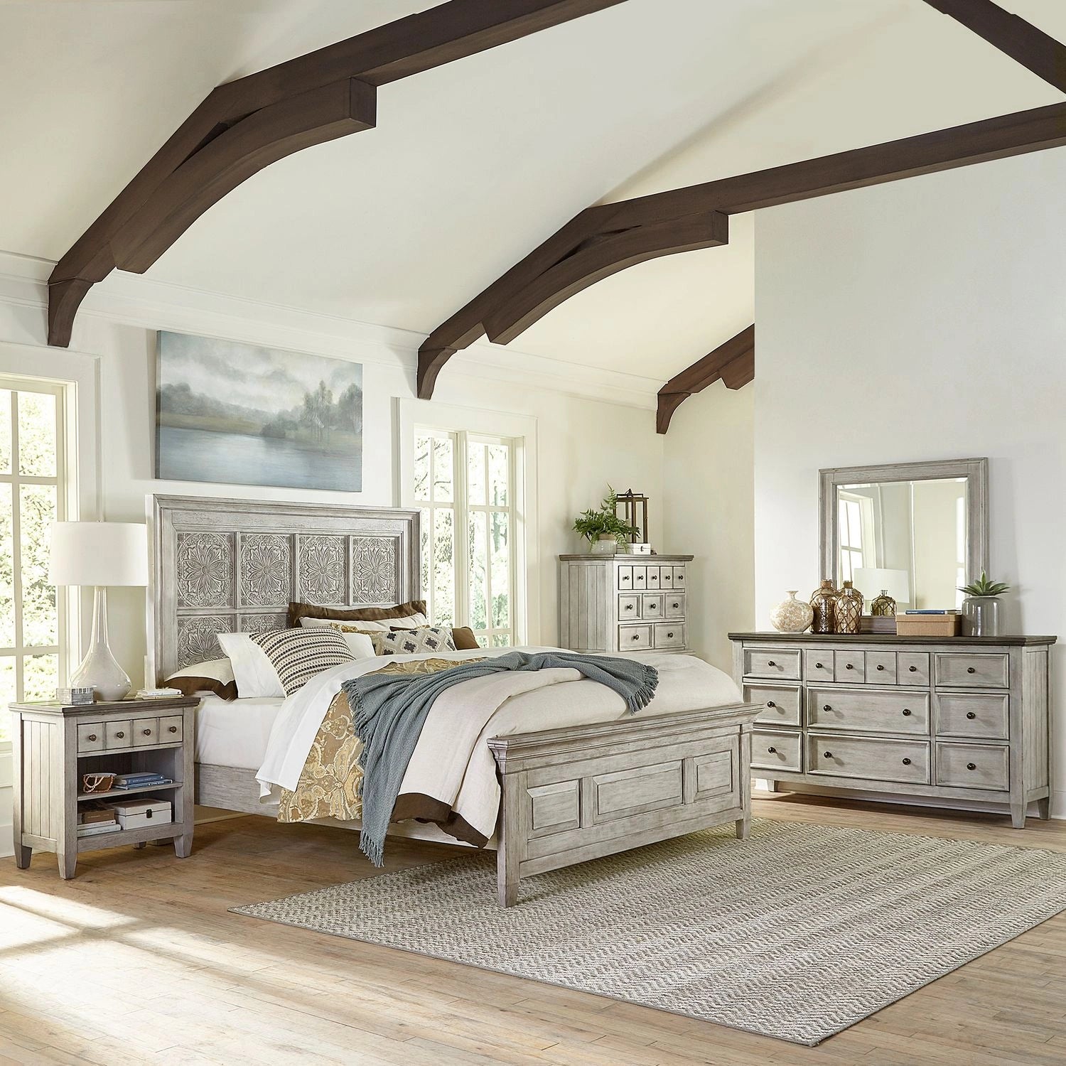 Heartland King Opt Panel Bed, Dresser & Mirror, Chest, Night Stand image