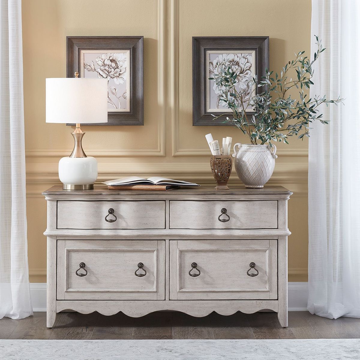 Liberty Chesapeake Credenza in Wirebrushed Antique White - Luxury Home Furniture (MI)