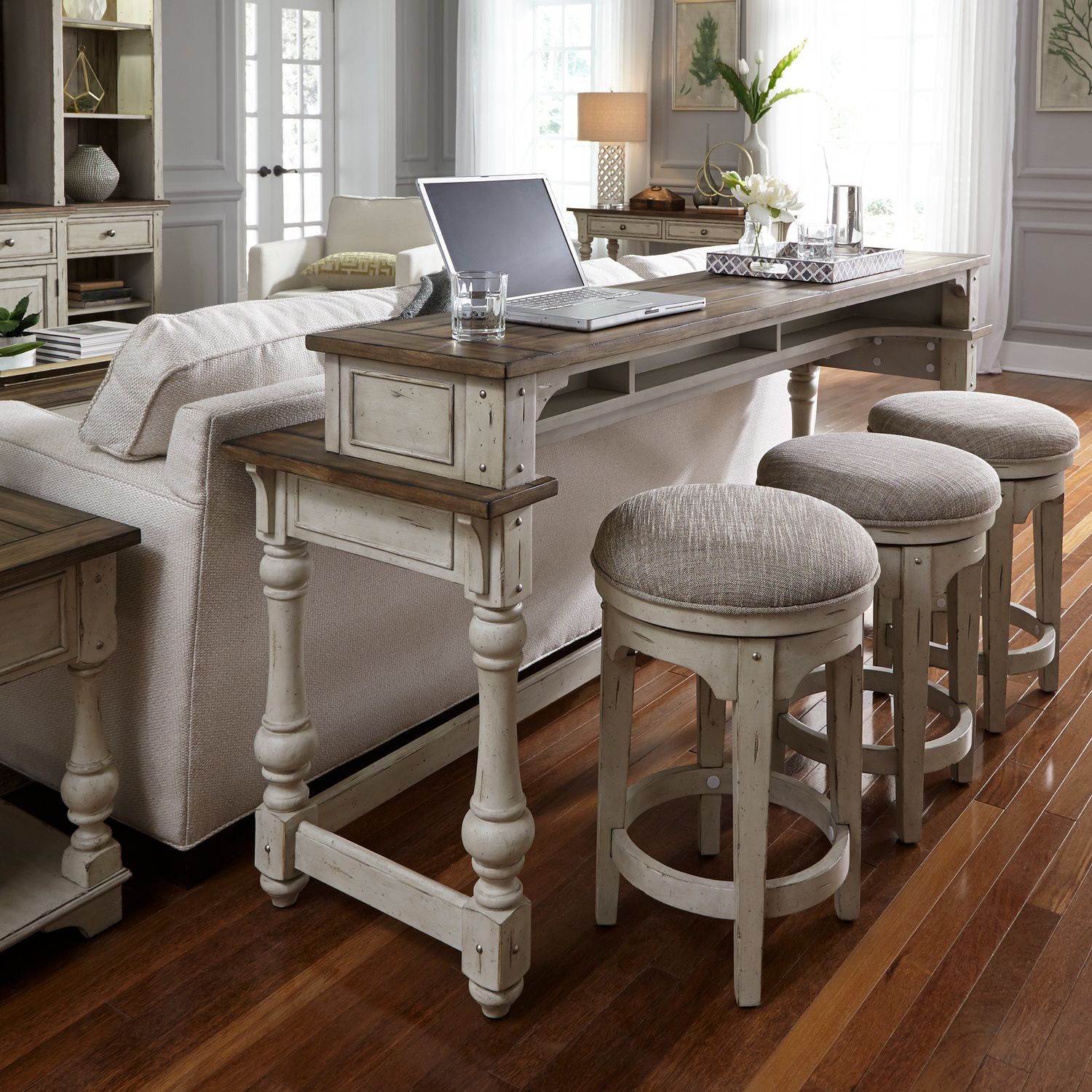 Morgan Creek Console Swivel Stool in Antique White - Luxury Home Furniture (MI)