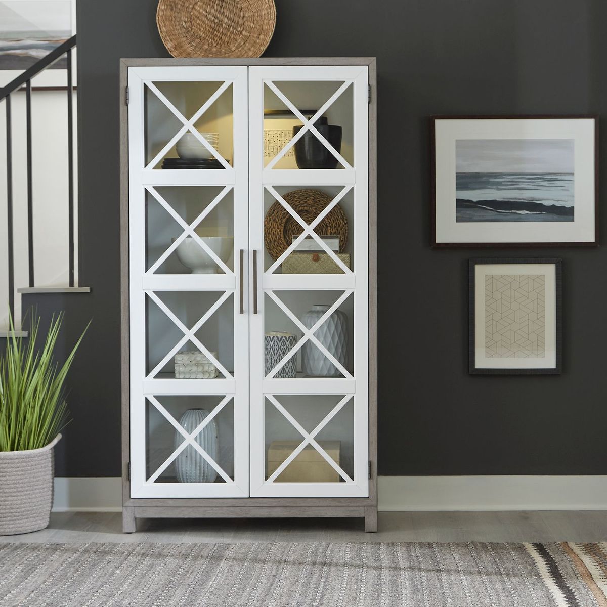 Liberty Furniture Palmetto Heights Bunching Display Cabinet in Two-Tone