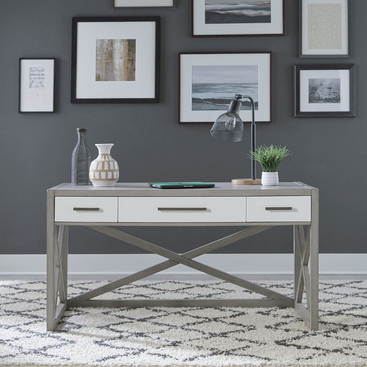 Liberty Furniture Palmetto Heights Writing Desk in Shell White/ Driftwood