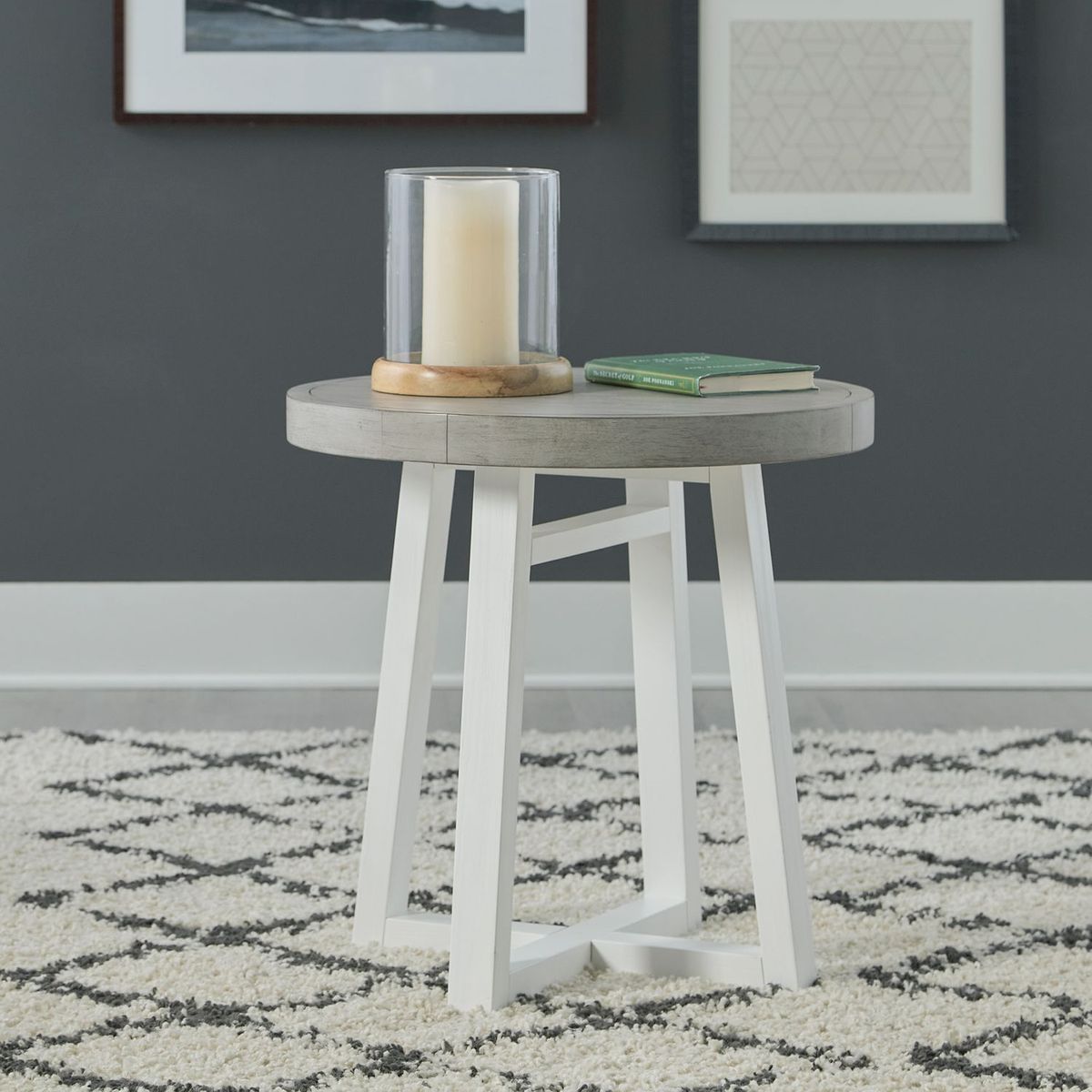 Liberty Furniture Palmetto Heights Round End Table in Shell White & Driftwood - Luxury Home Furniture (MI)