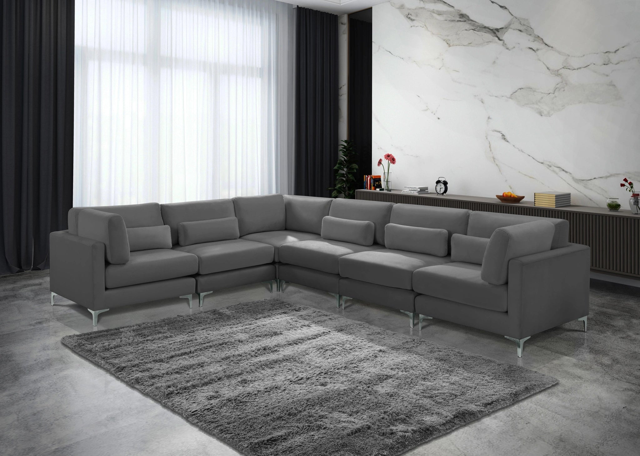 Julia Grey Velvet Modular Sectional (6 Boxes)