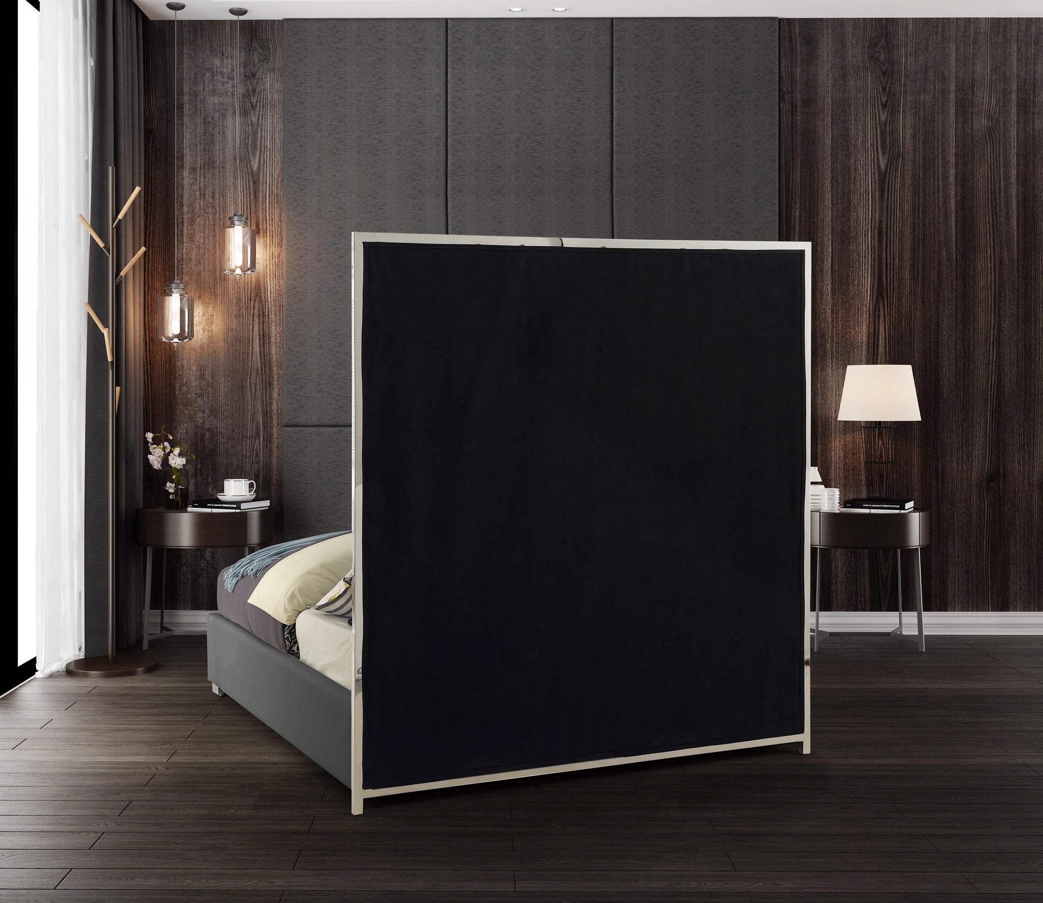 Milan Grey Faux Leather Queen Bed