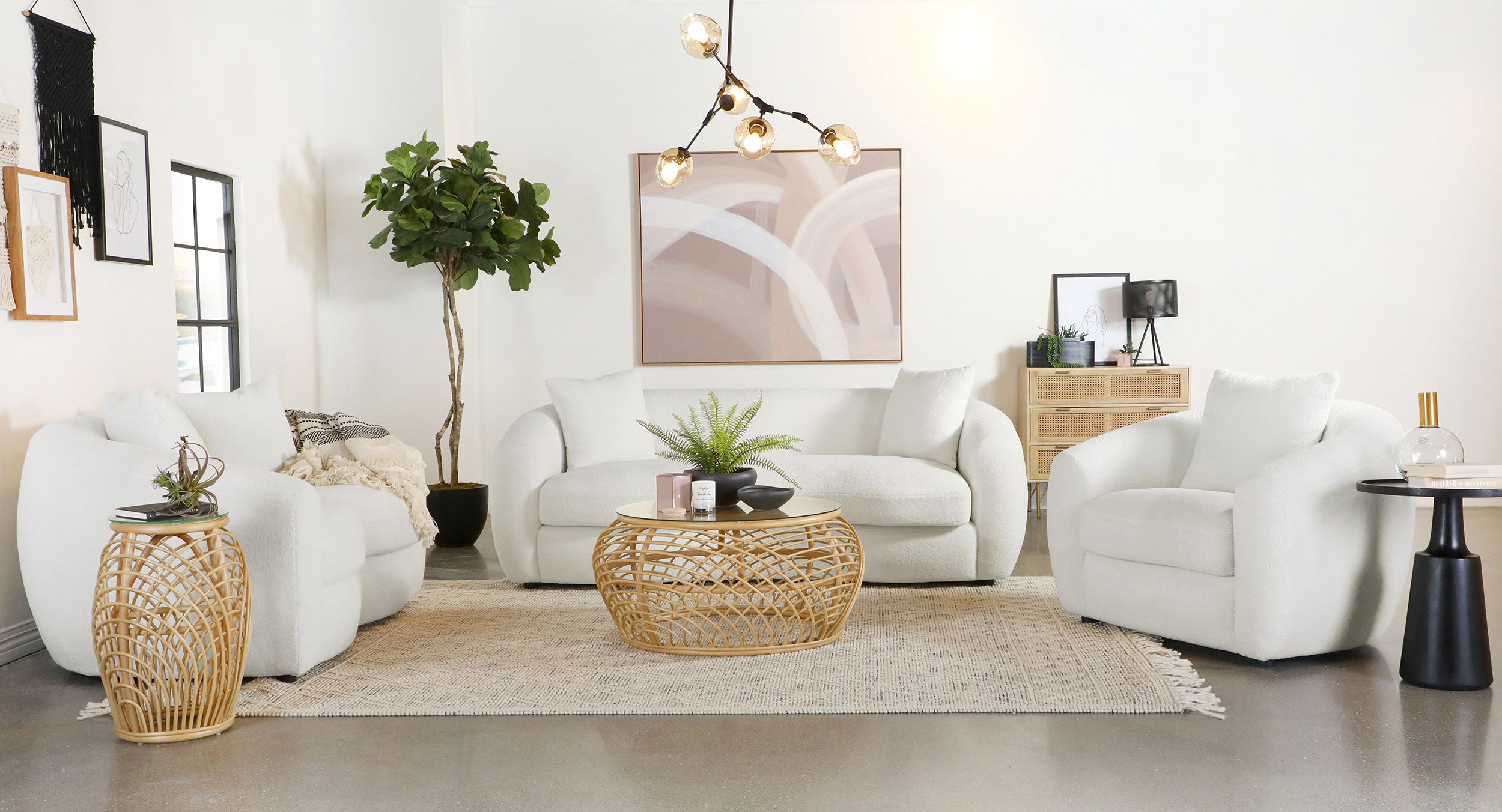 Isabella Upholstered Tight Back Living Room Set White - Luxury Home Furniture (MI)