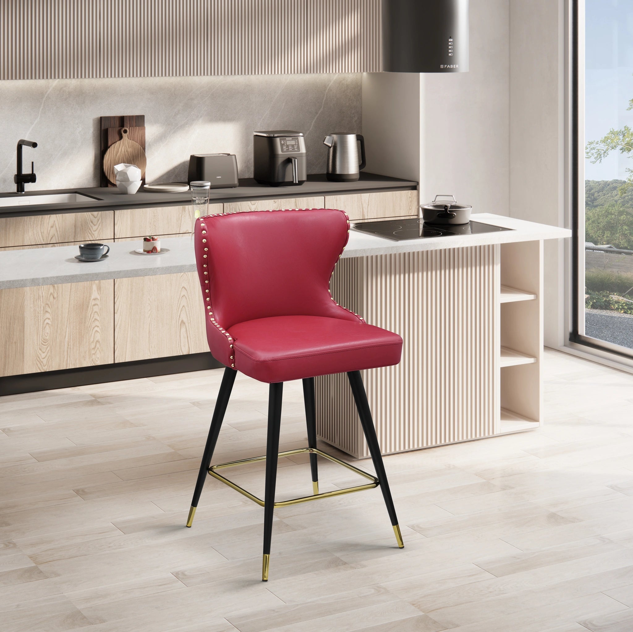 Hendrix Red Faux Leather Counter/Bar Stool