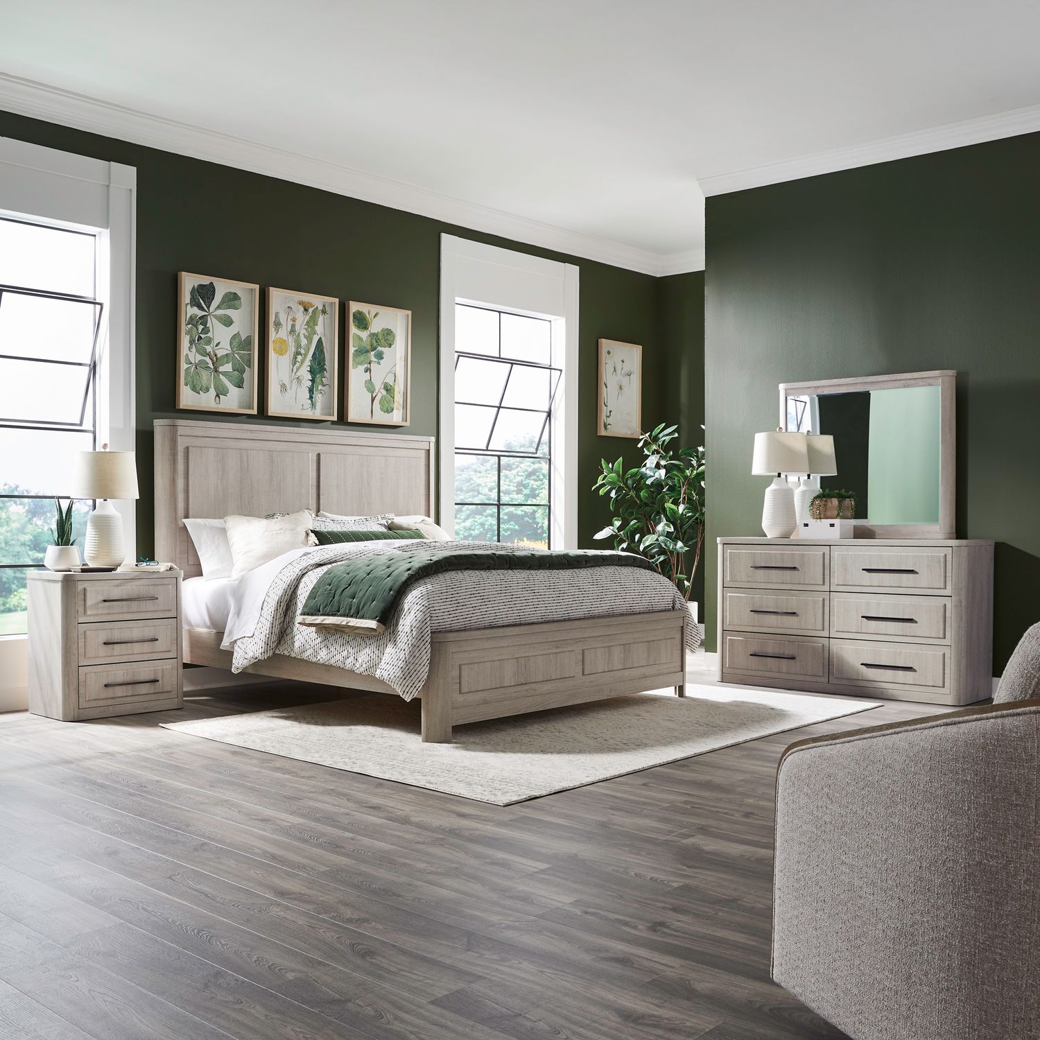 Modern Play Queen Panel Bed, Dresser & Mirror, Night Stand image