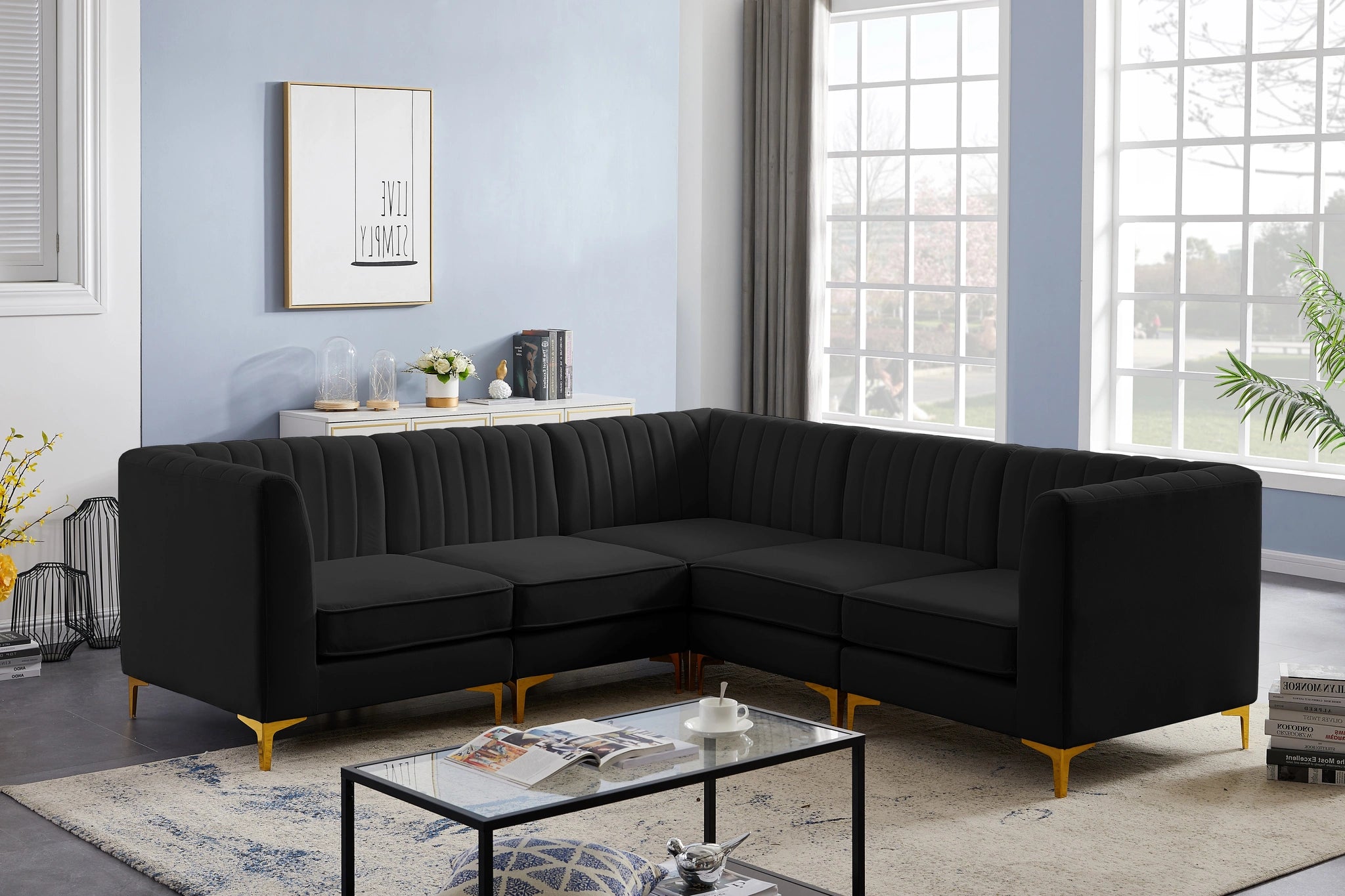 Alina Black Velvet Modular Sectional