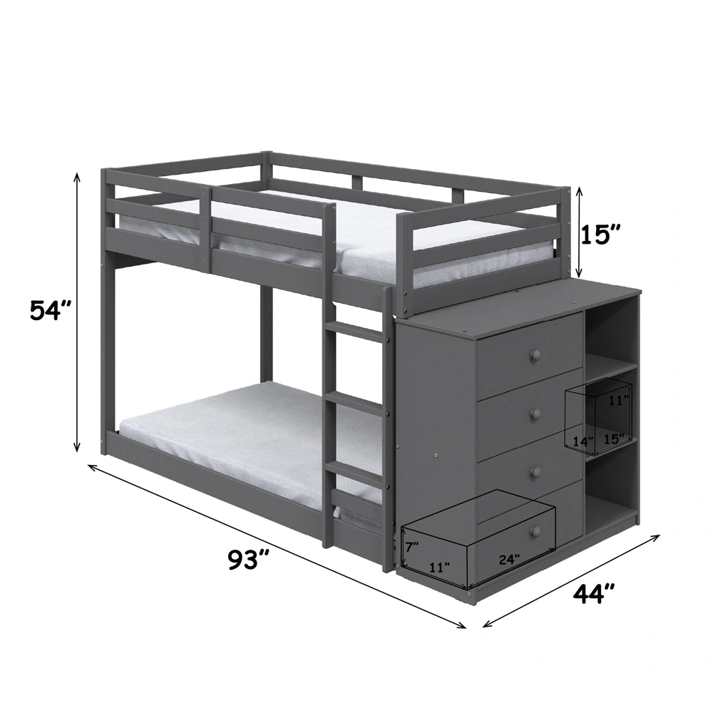 Bunk Bed (T/T) w/4 Drawers & 3 Compartments
